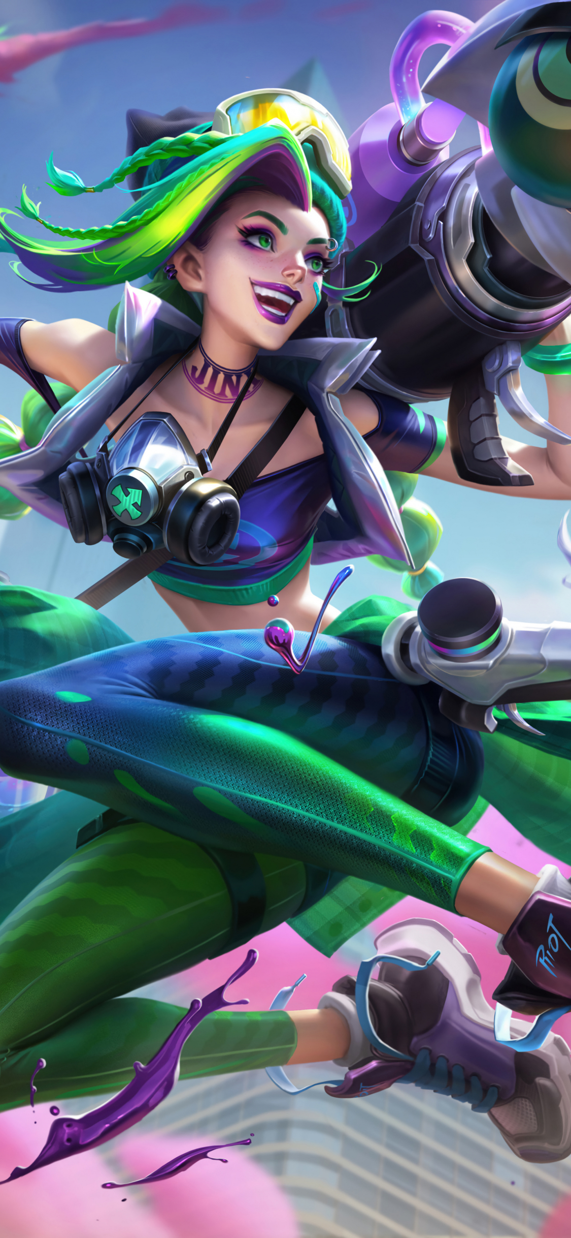 Download wallpaper 1125x2436 riot game, jinx, colorful, art, iphone x ...