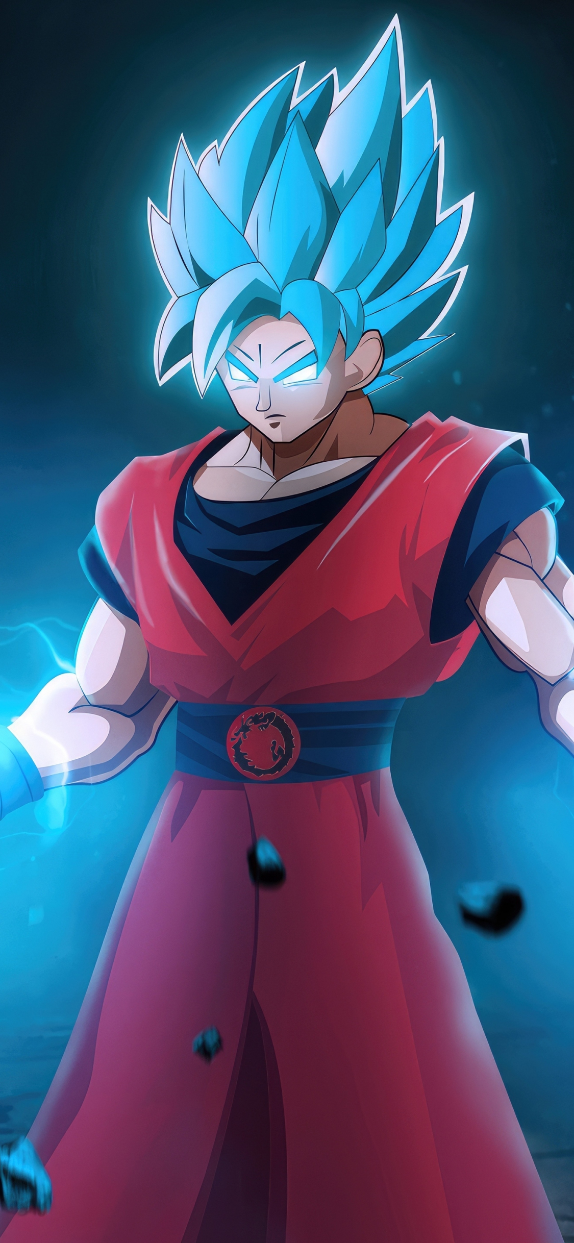 Goku with lightening powers, blue, anime, 1125x2436 wallpaper