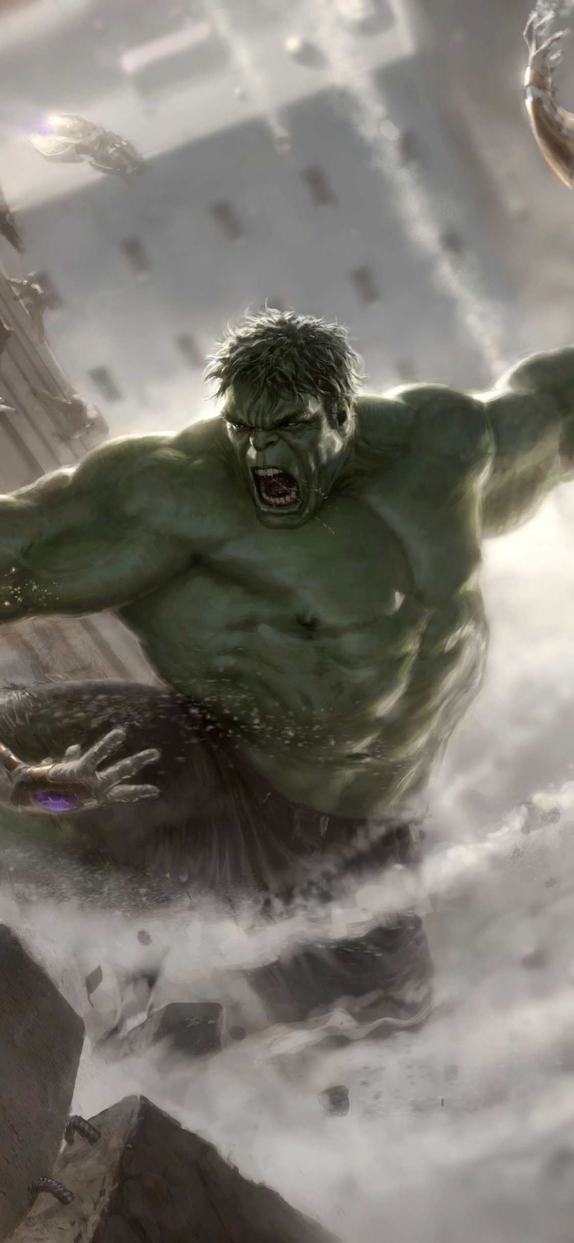 Download wallpaper 1125x2436 angry hulk and robots, avengers: age of ...