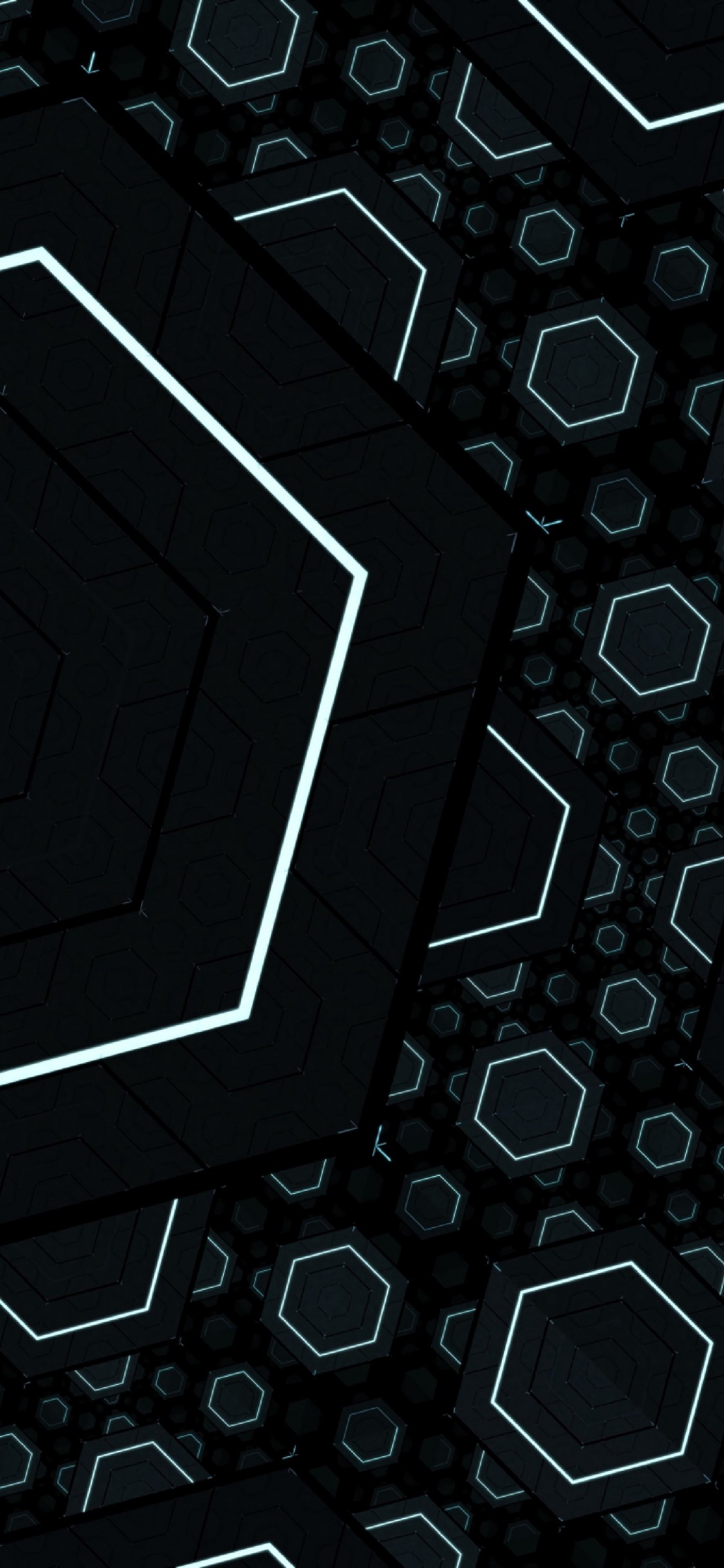 Fractal, black, hexagons, 1125x2436 wallpaper