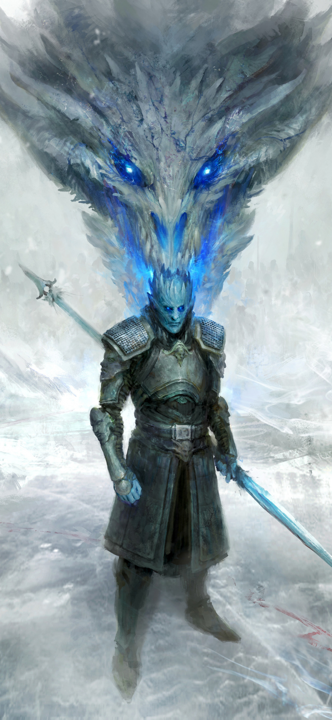 Download 1125x2436 Wallpaper White Walker Knight King Dragon