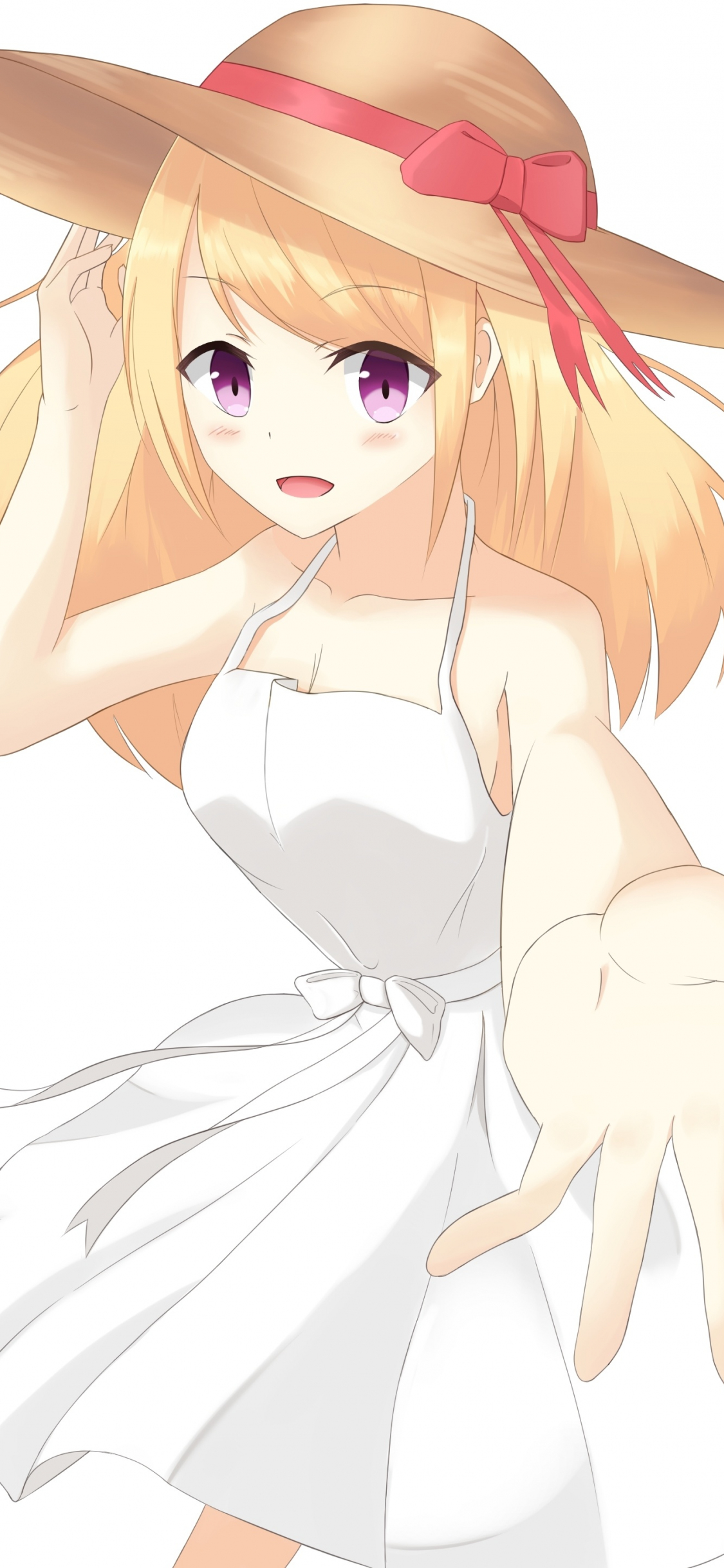 Download wallpaper 1125x2436 cute, anime girl, blonde, hat, summer, iphone  x, 1125x2436 hd background, 18546