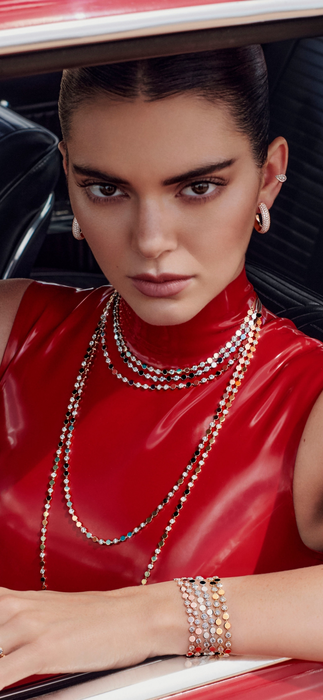 2023 Kendall Jenner, Messika Campaign, red, 1125x2436 wallpaper