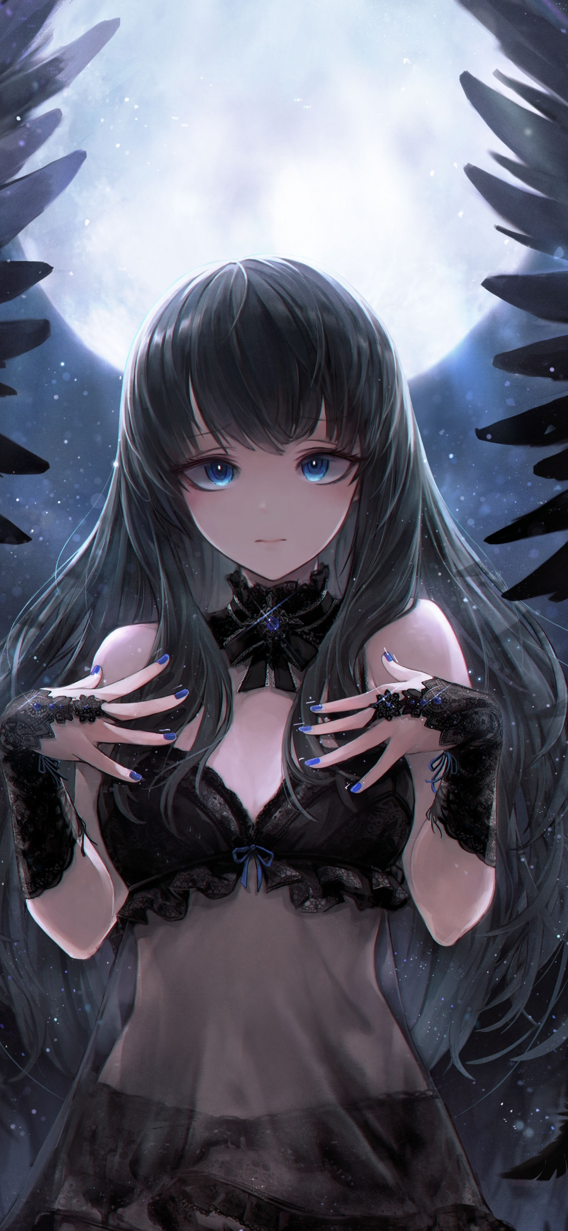 Download 1125x2436 Wallpaper Black Angel Cute Anime Girl Art Iphone X 1125x2436 Hd Image Background 15859