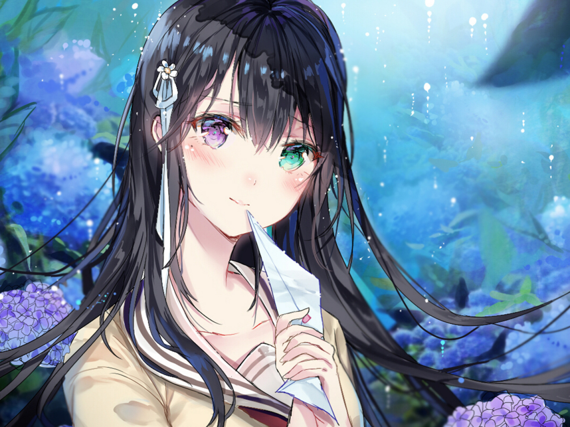 Download wallpaper 1152x864 cute, anime girl, colored eyes, standard 4: ...