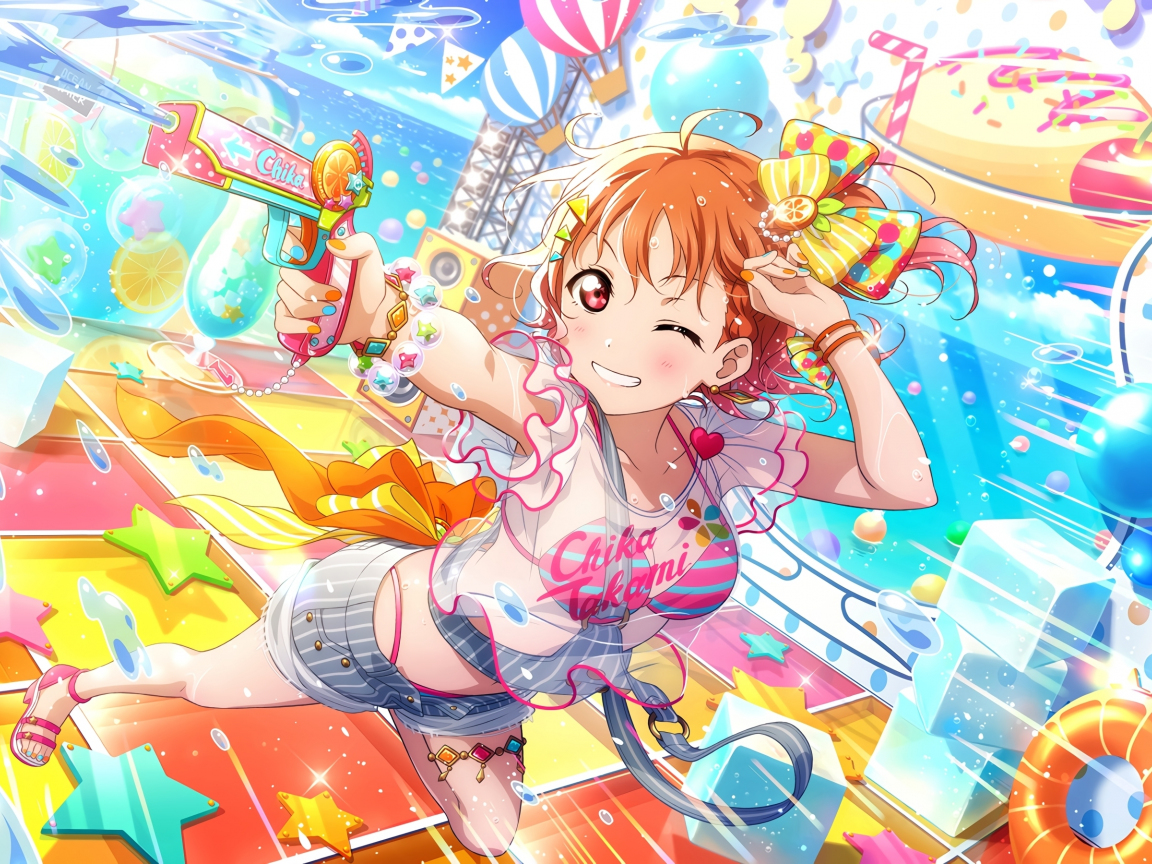 Anime girl, play, Love Live!, water fun, 1152x864 wallpaper