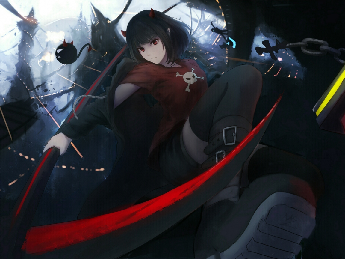 Download wallpaper 1152x864 anime girl, fight, dark, standard 4:3 ...