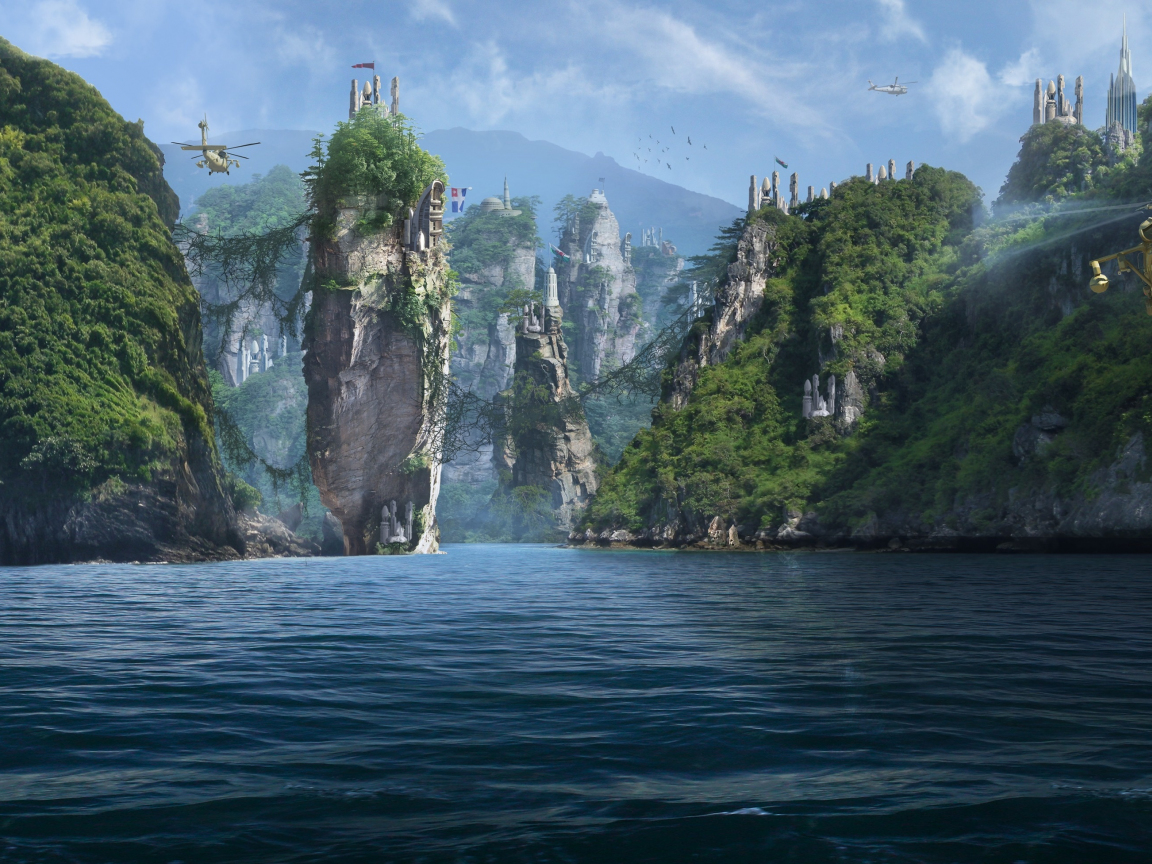 Forgotten islands, panorama, sea, cliffs, fantasy, 1152x864 wallpaper