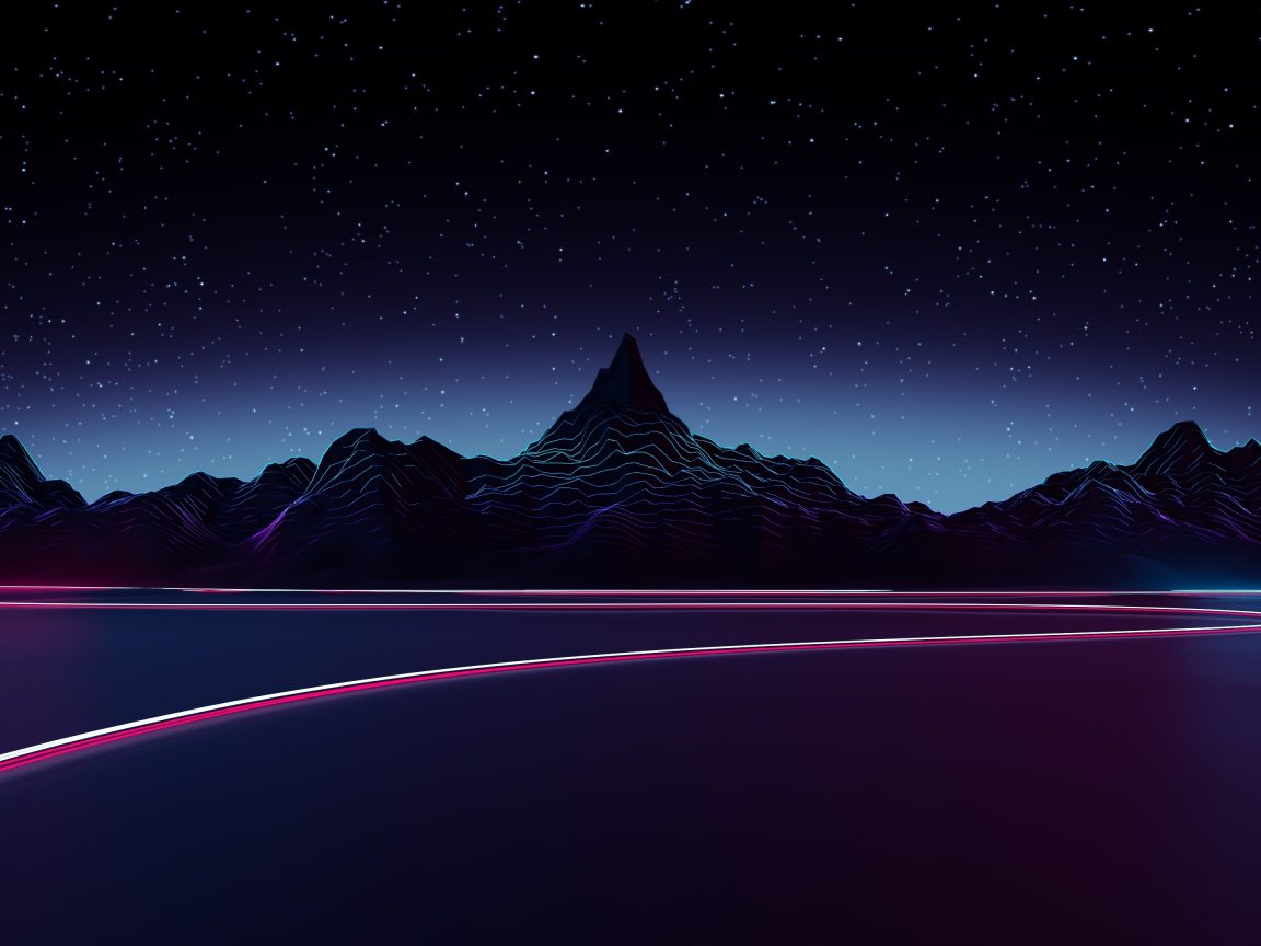 Download wallpaper 1152x864 silhouette, mountains, artwork, synthwave ...