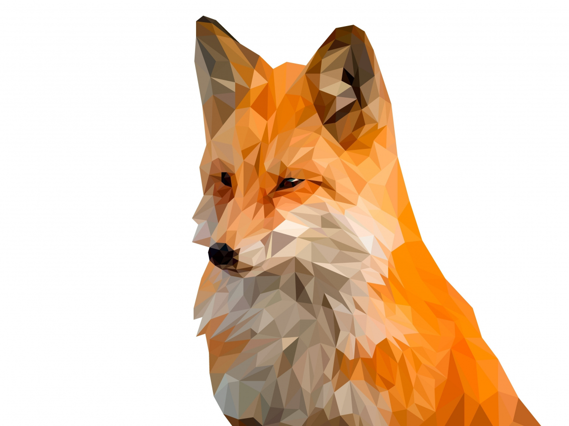 Fox, muzzle, digital art, low poly, 1152x864 wallpaper