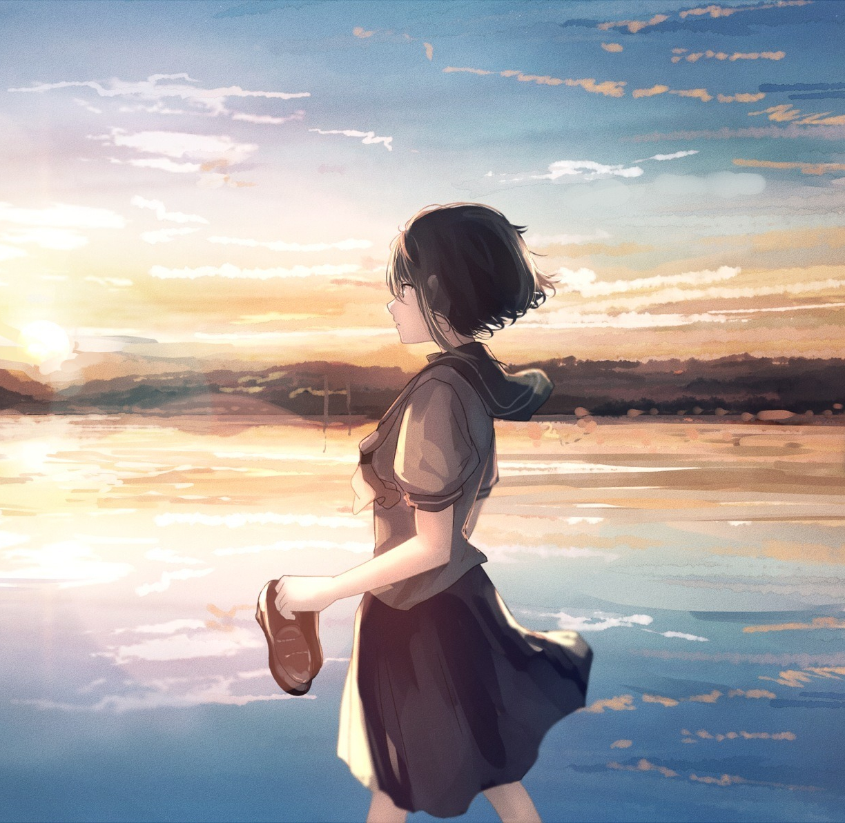 HD wallpaper: anime, lake, stars, sunset, artwork, digital art | Scenery,  Sunset artwork, Anime scenery
