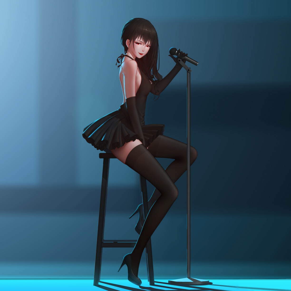 Download wallpaper 950x1534 cute, anime girl, black dress