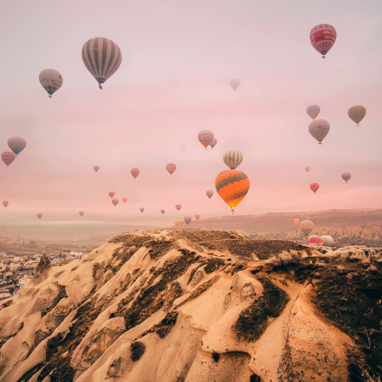 Wallpaper hot air balloons, sky, mountains, festive desktop wallpaper