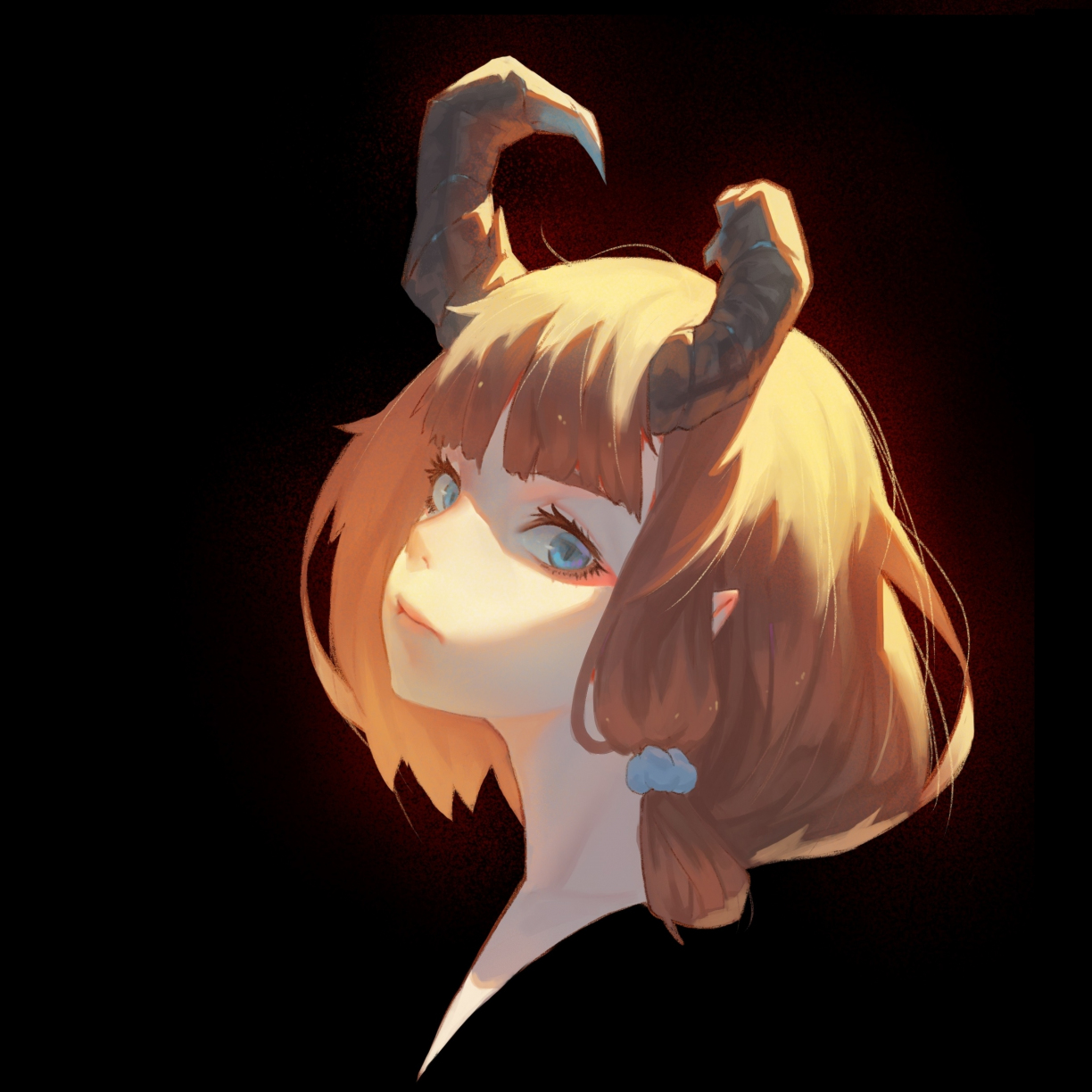 Desktop Wallpaper Horns Anime Girl Original Blonde Short Hair