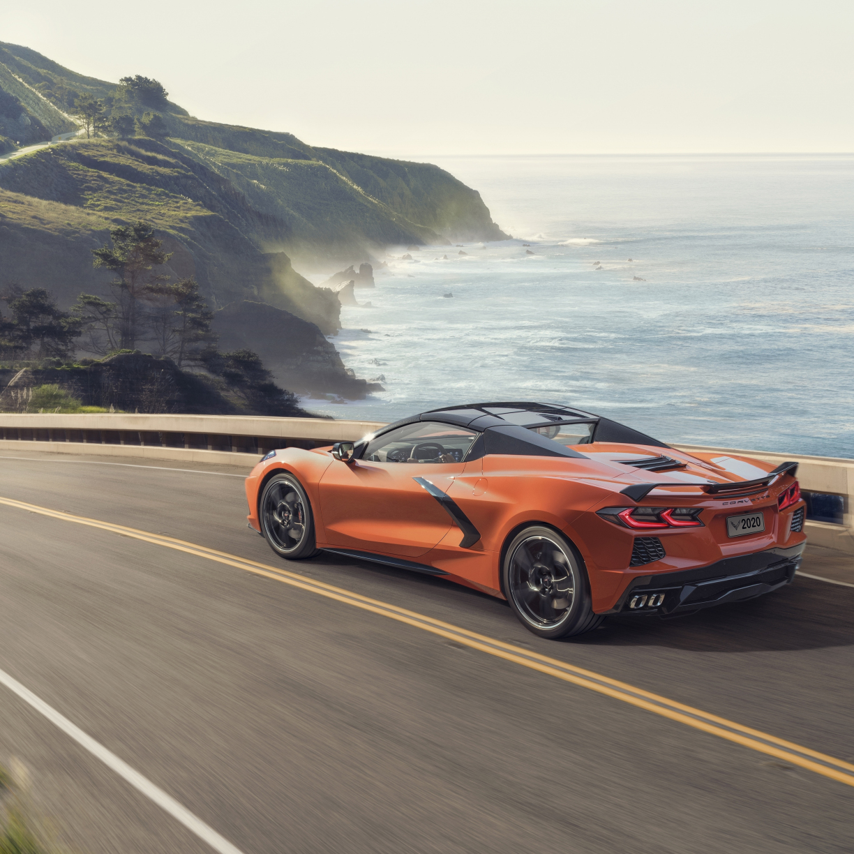 On-road, orange car, chevrolet corvette c8 wallpaper, hd image, picture