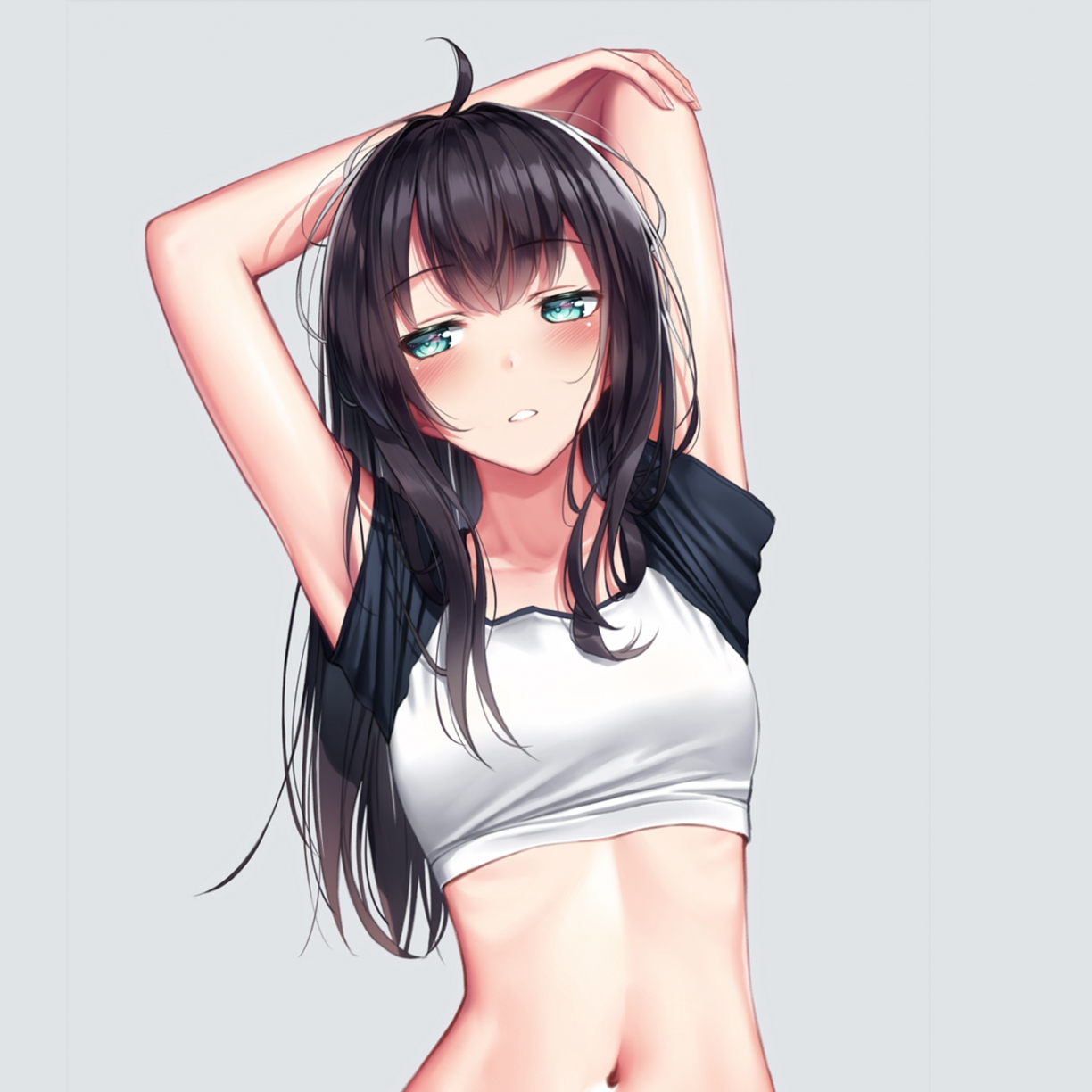 Wallpaper arms up, cute, anime girl, green eyes desktop wallpaper, hd  image, picture, background, 4a0414 | wallpapersmug