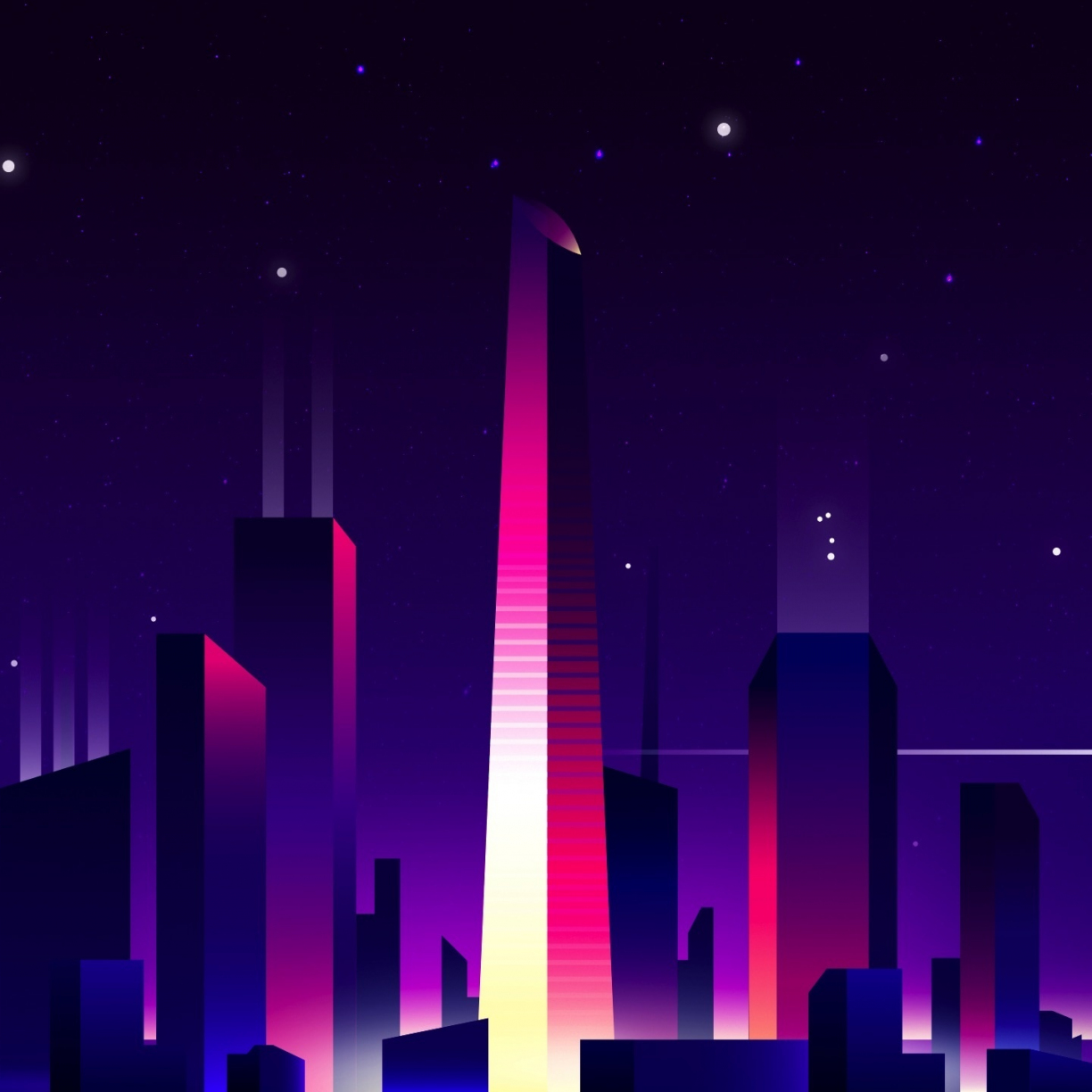 Wallpaper purple sky, cityscape, buildings, sky, night, art desktop ...