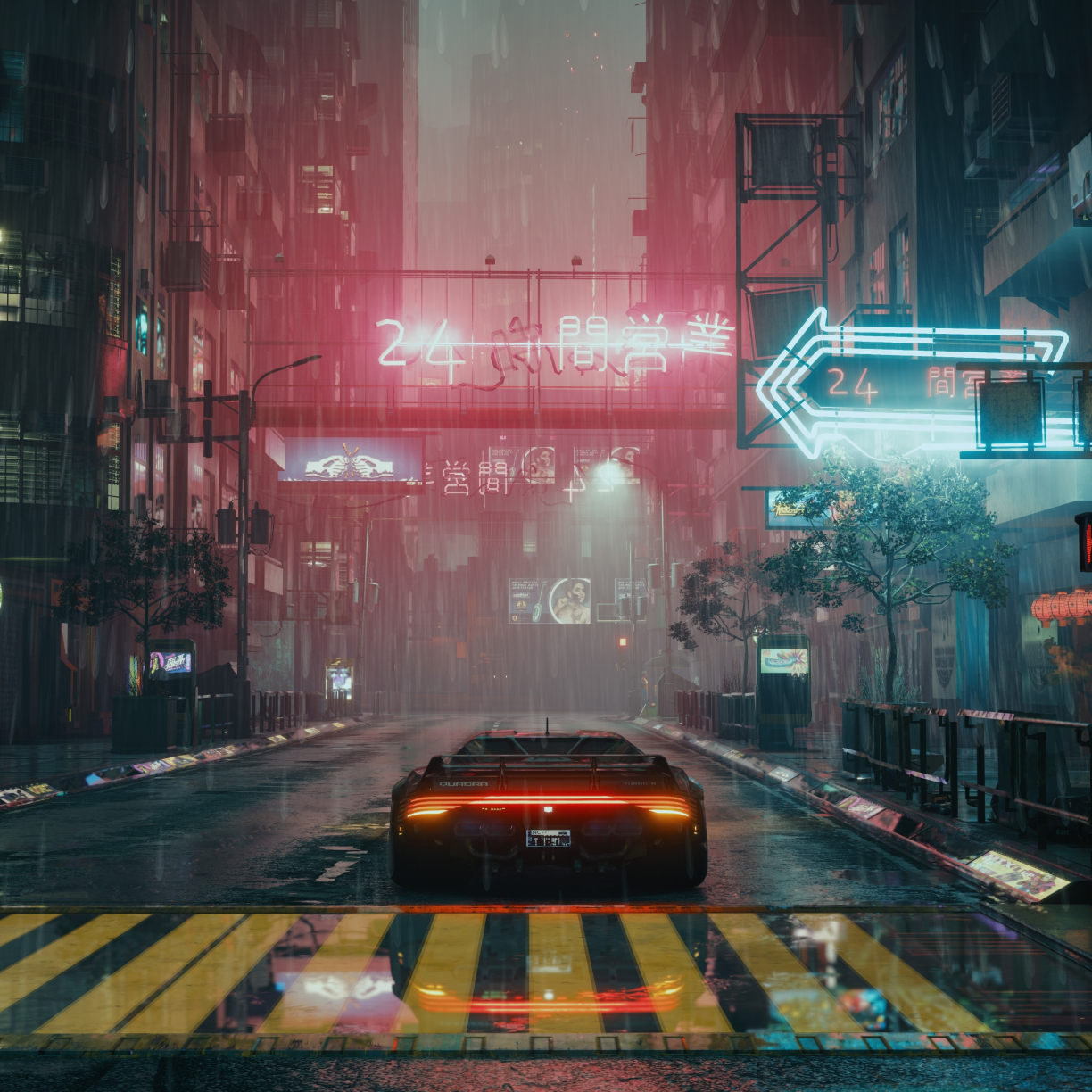 Cyberpunk, game, city shot, car, 1224x1224 wallpaper