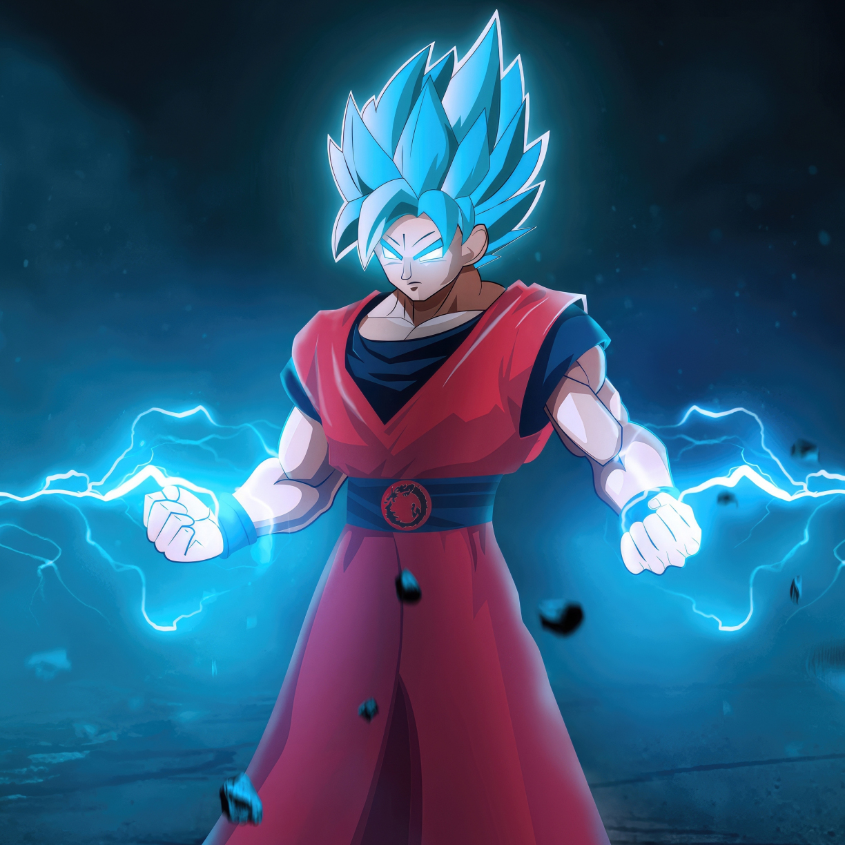 Goku with lightening powers, blue, anime, 1224x1224 wallpaper