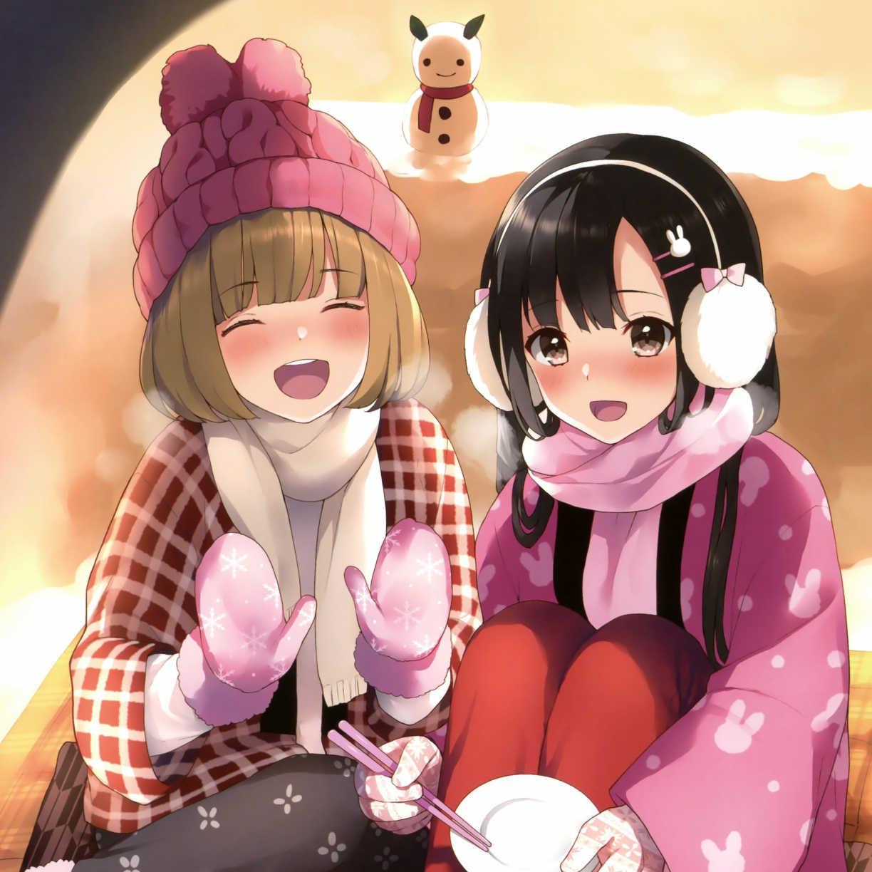 Wallpaper winter, cute anime girls, friends desktop wallpaper, hd image,  picture, background, 69b11f | wallpapersmug