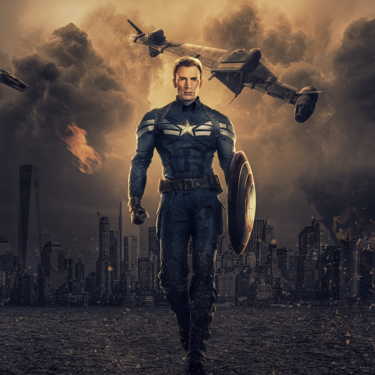Captain America, Chris Evans, Marvel comics, art, 1224x1224 wallpaper