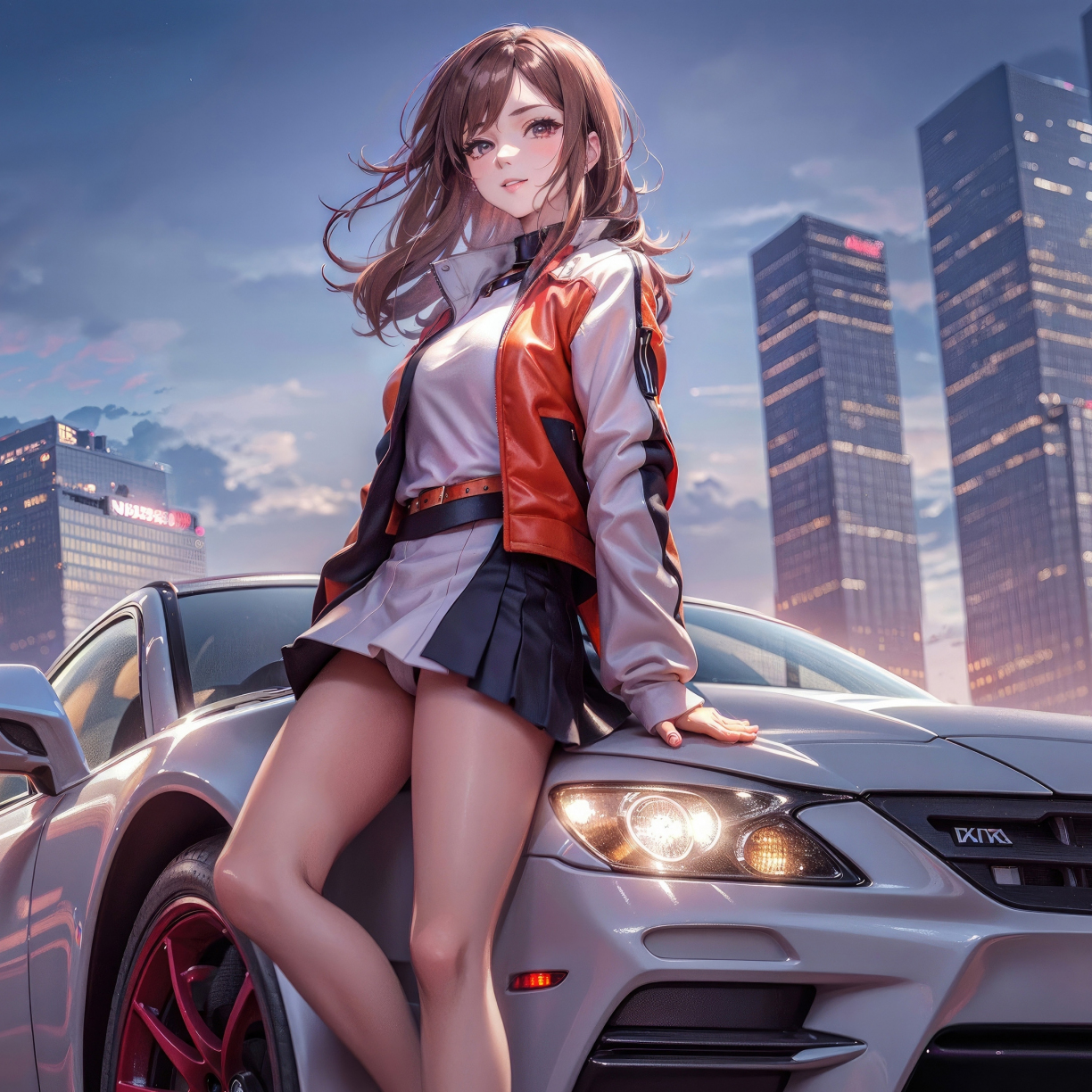 Anime girl with a car, beautiful, art, 1224x1224 wallpaper