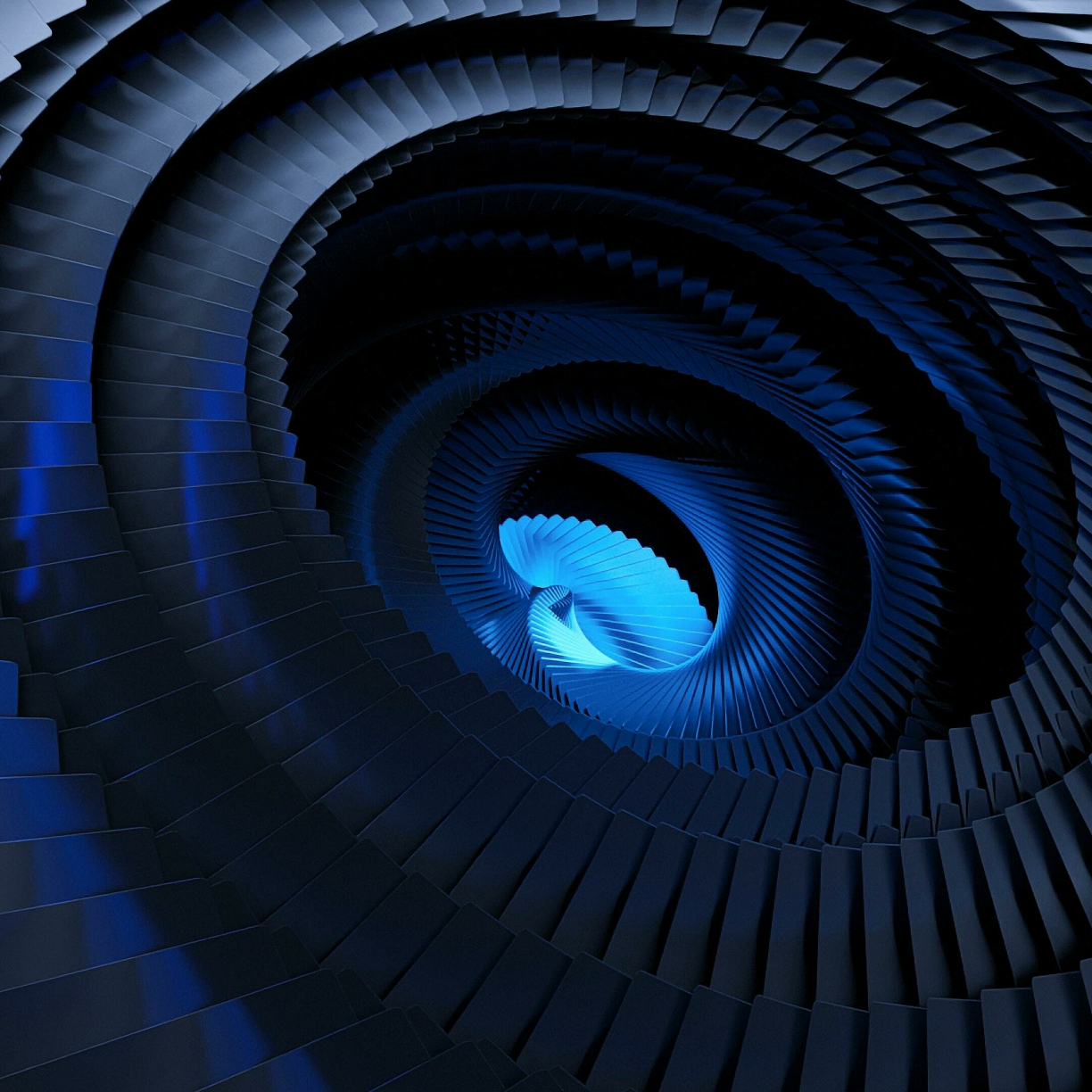 Swirl, blue focal center, abstract, 1224x1224 wallpaper