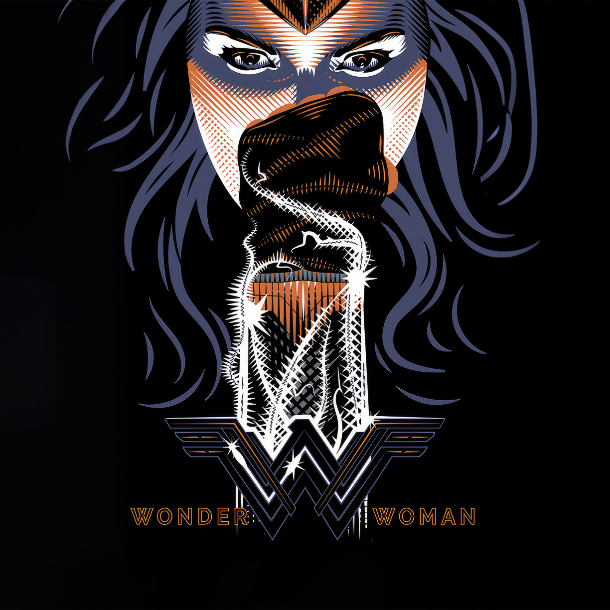 Wonder Woman's fist, minimal, dark, 1224x1224 wallpaper