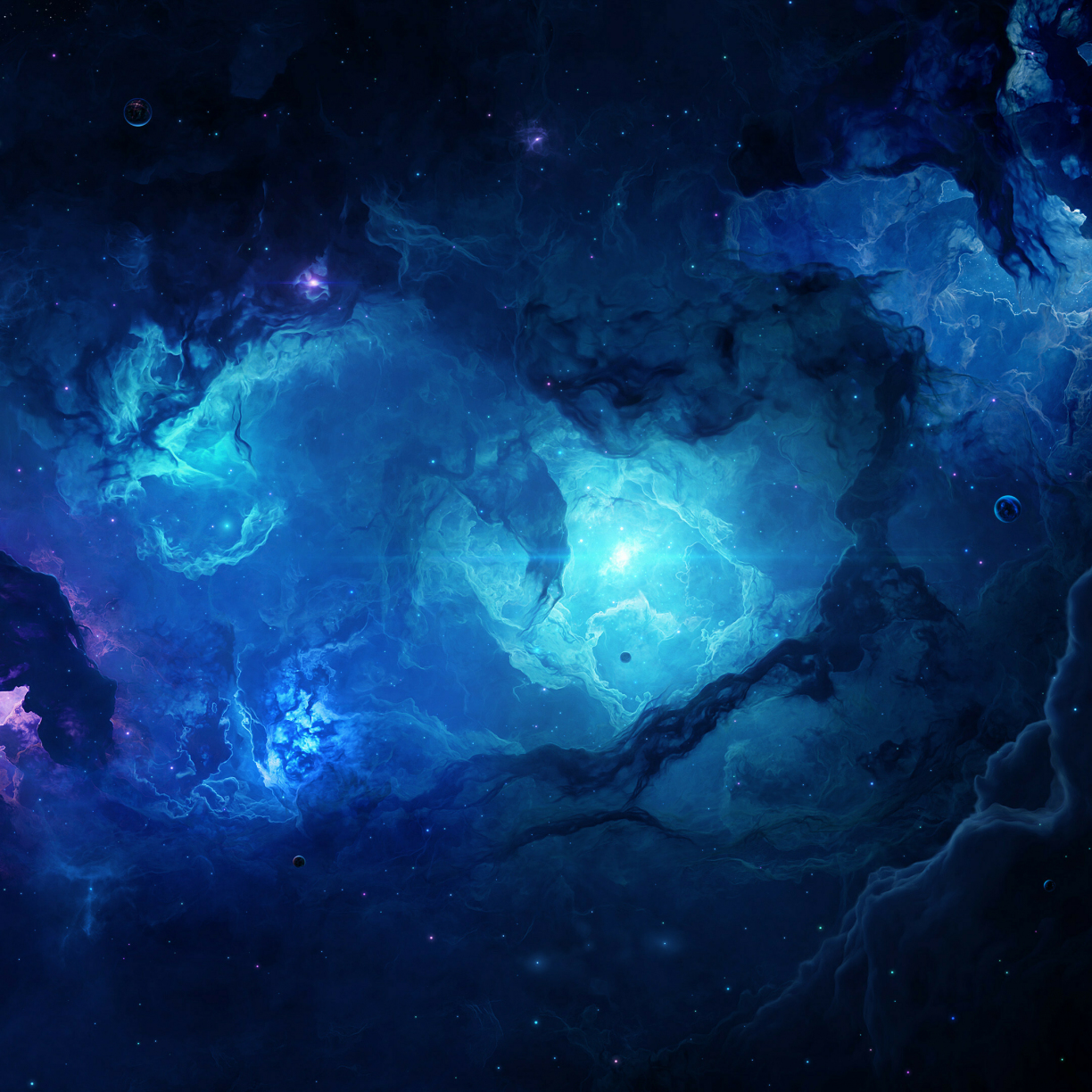 Blue space clouds, space, nebula, cosmic art, 1224x1224 wallpaper