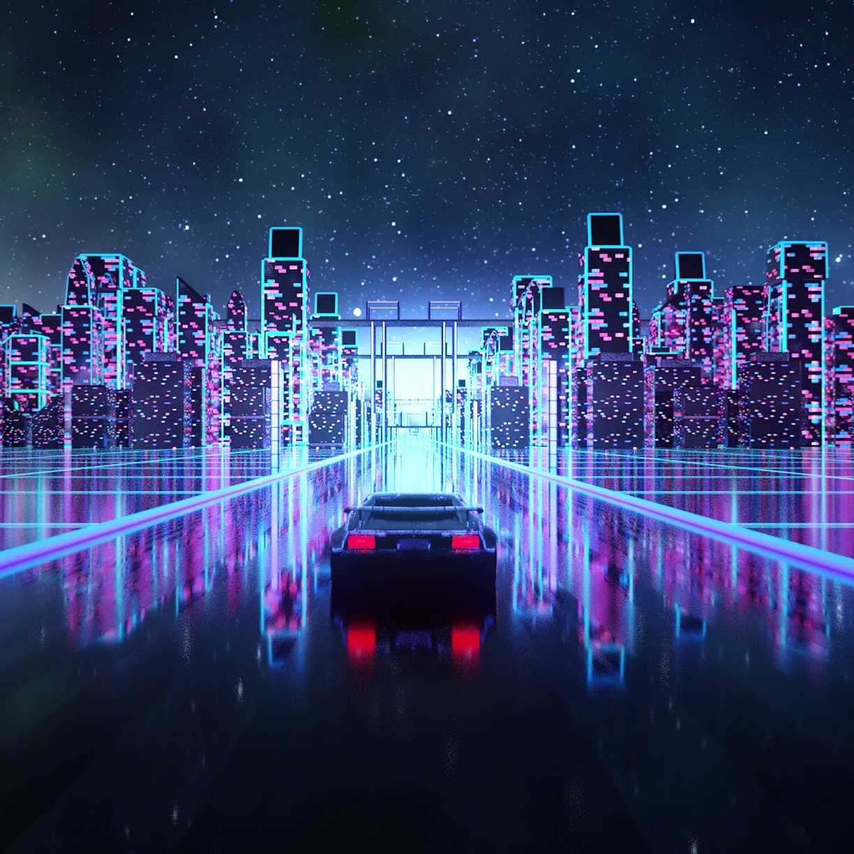 Cyberpunk Outrun Vaporwave Car On Road Art Wallpaper Hd Image Picture Background 95ddb8 Wallpapersmug
