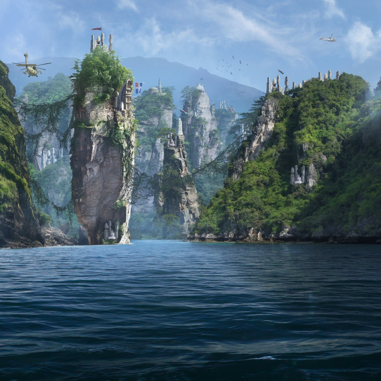 Forgotten islands, panorama, sea, cliffs, fantasy, 1224x1224 wallpaper