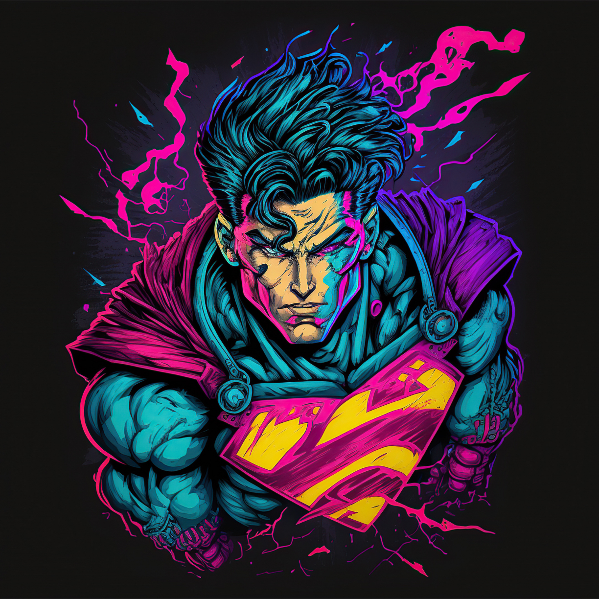 Retrofied Superman, powerful man, dark, artwork, 1224x1224 wallpaper