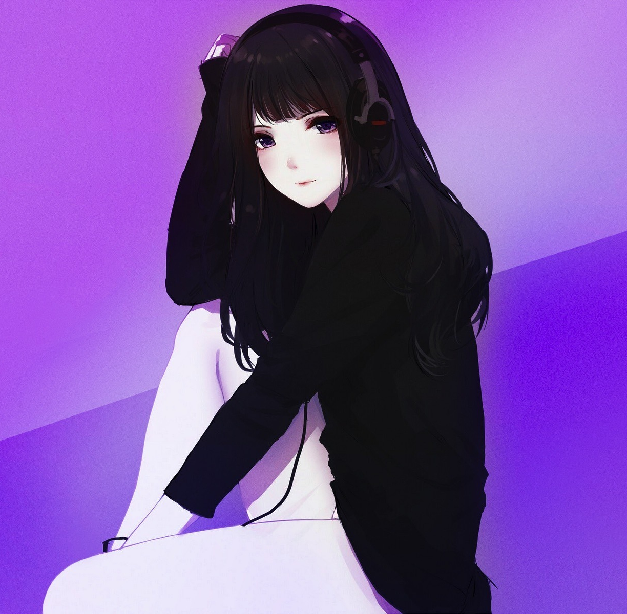 Wallpaper headphone, cute, anime girl, black hoodie desktop wallpaper, hd  image, picture, background, c095a4 | wallpapersmug