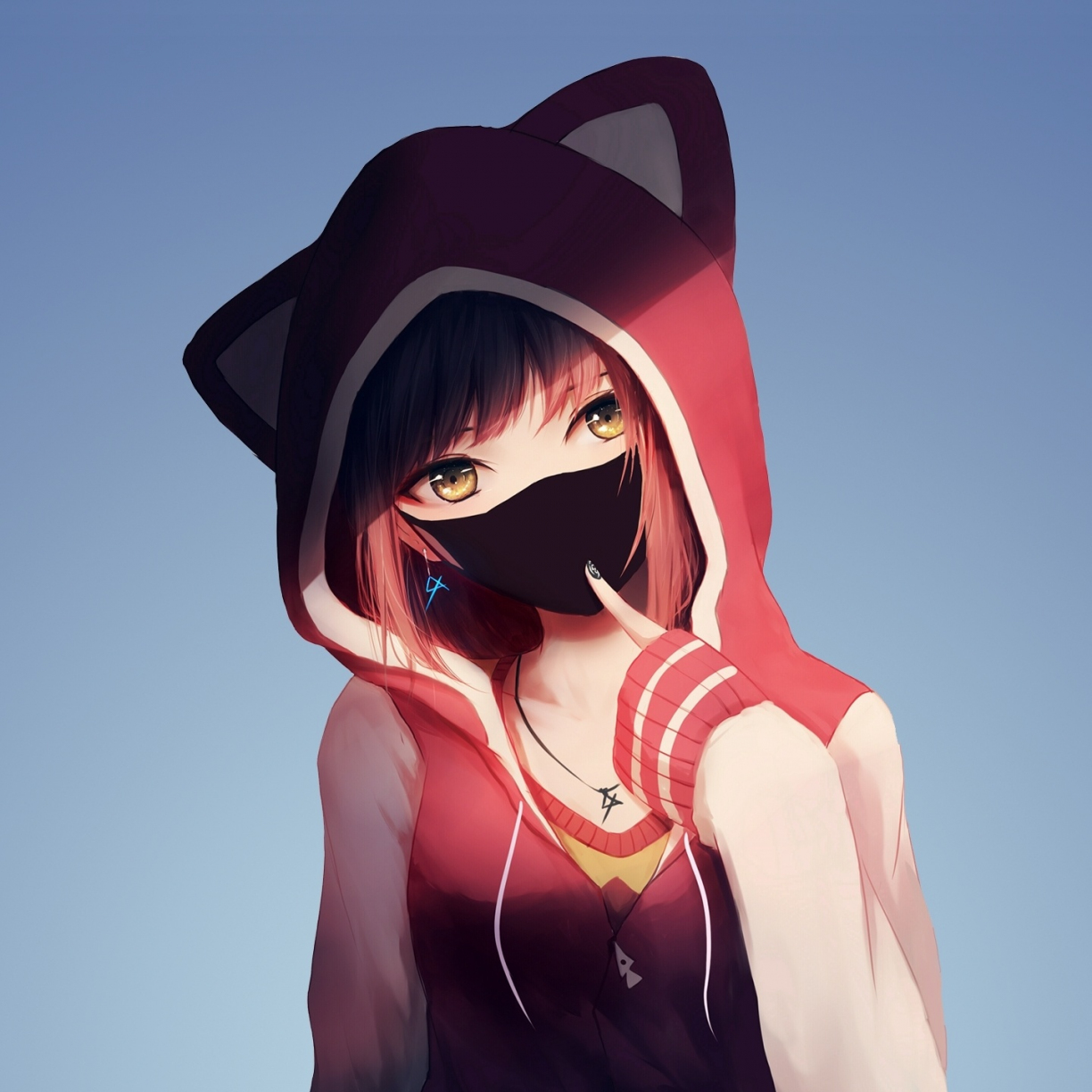 Desktop wallpaper anime girl in hoodie, mask, original, hd image