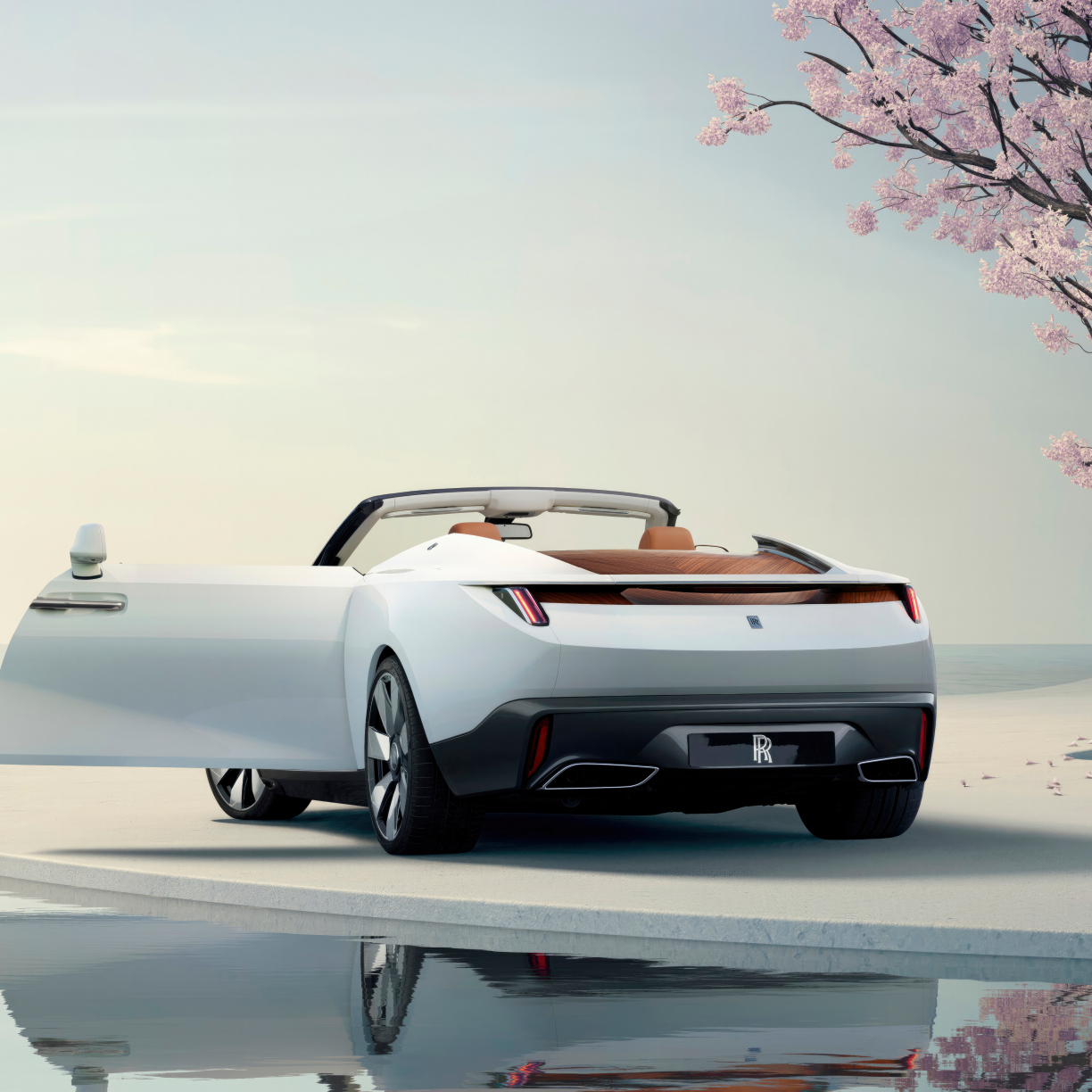 Wallpaper white rolls-royce arcadia droptail, 2024 car, rear-view ...