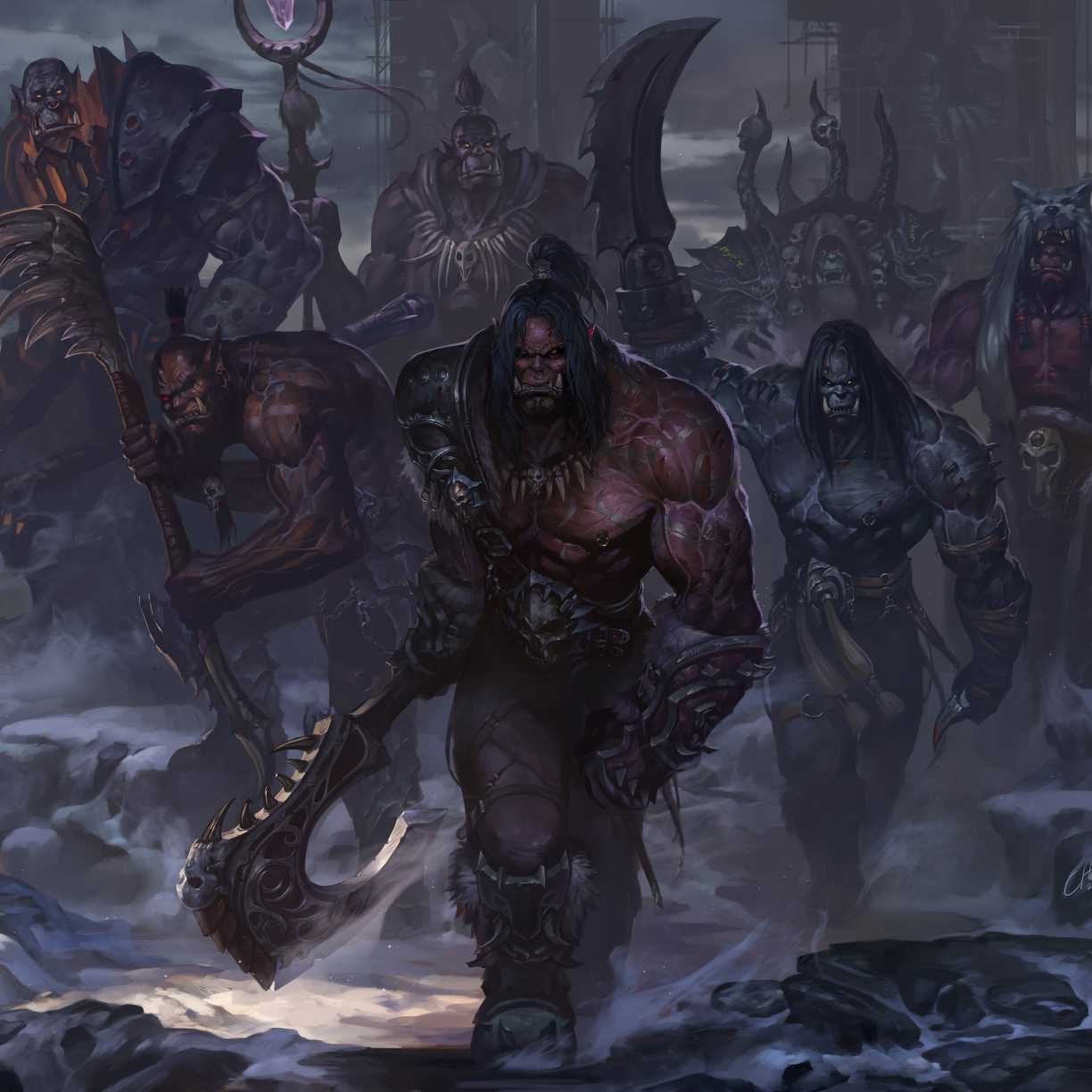 World of Warcraft, orks, warrior, art, 1224x1224 wallpaper