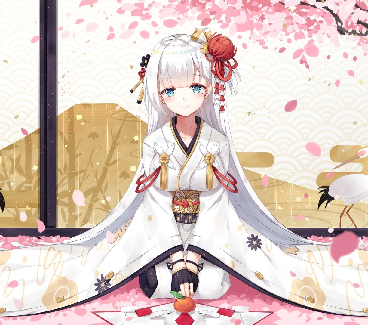 Аниме девушка в белом кимоно