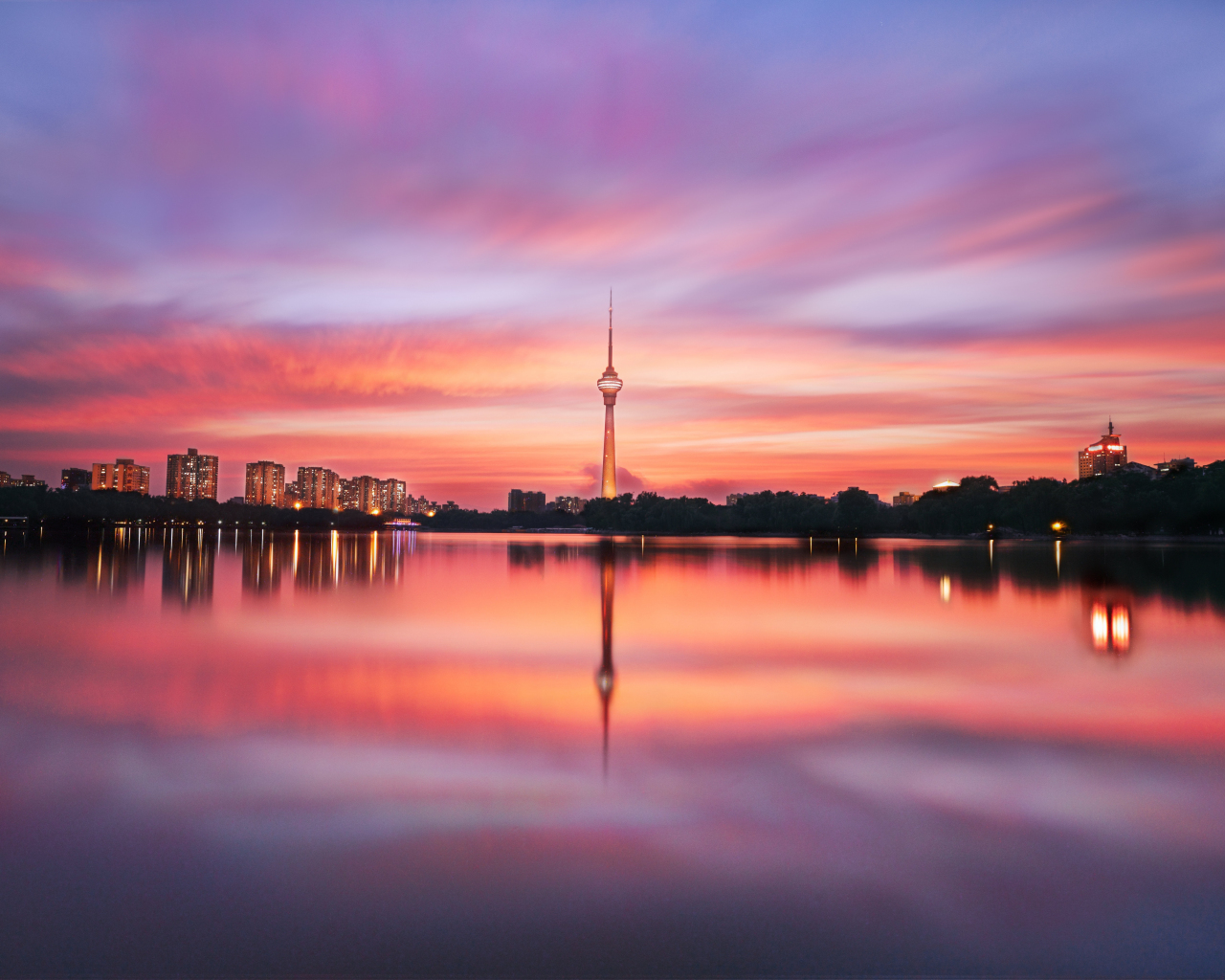 TV tower of Bejing, sunset, cityscape, 1280x1024 wallpaper
