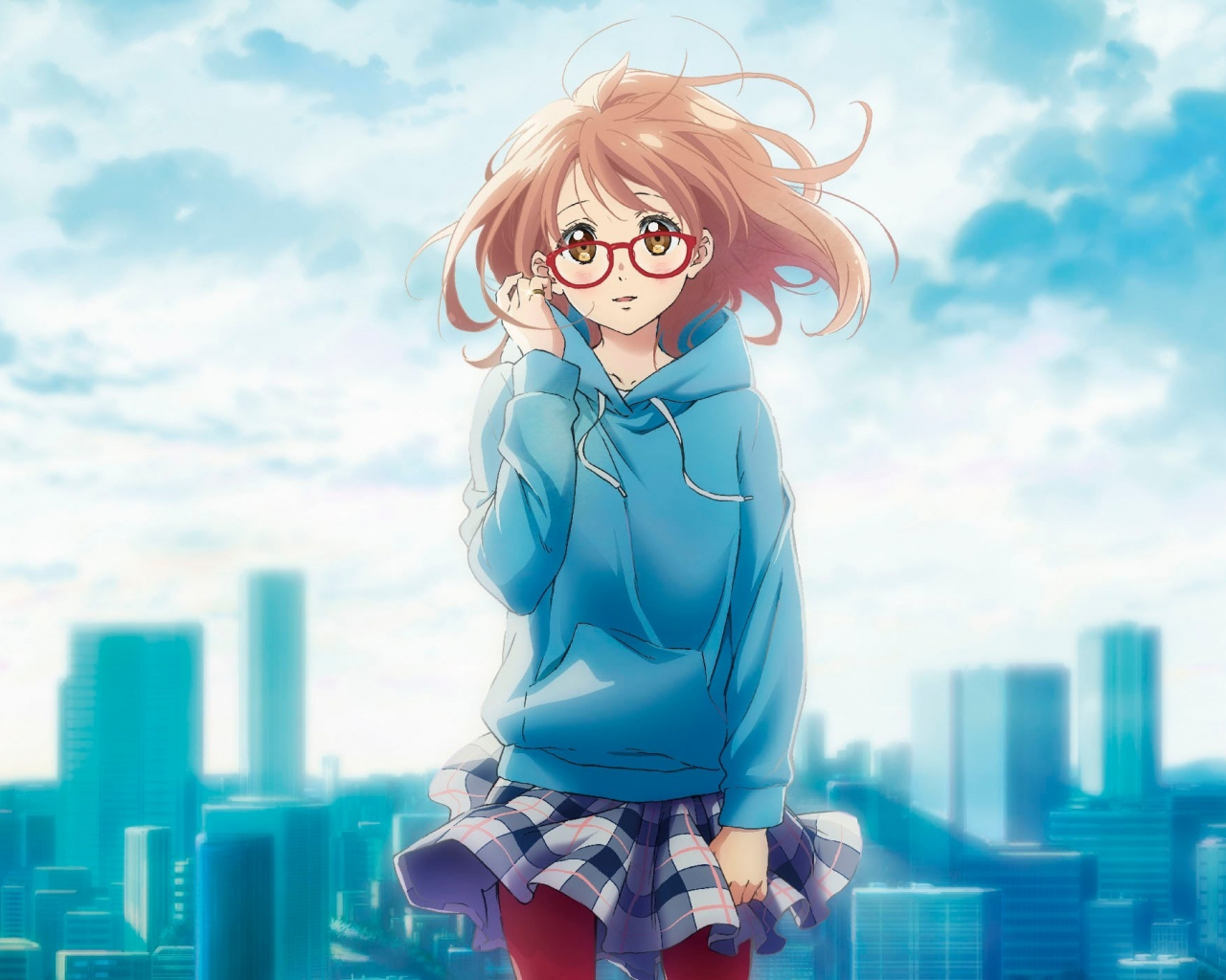 Cute anime girl, glasses, Mirai Kuriyama, Kyoukai no Kanata, 1280x1024 wallpaper