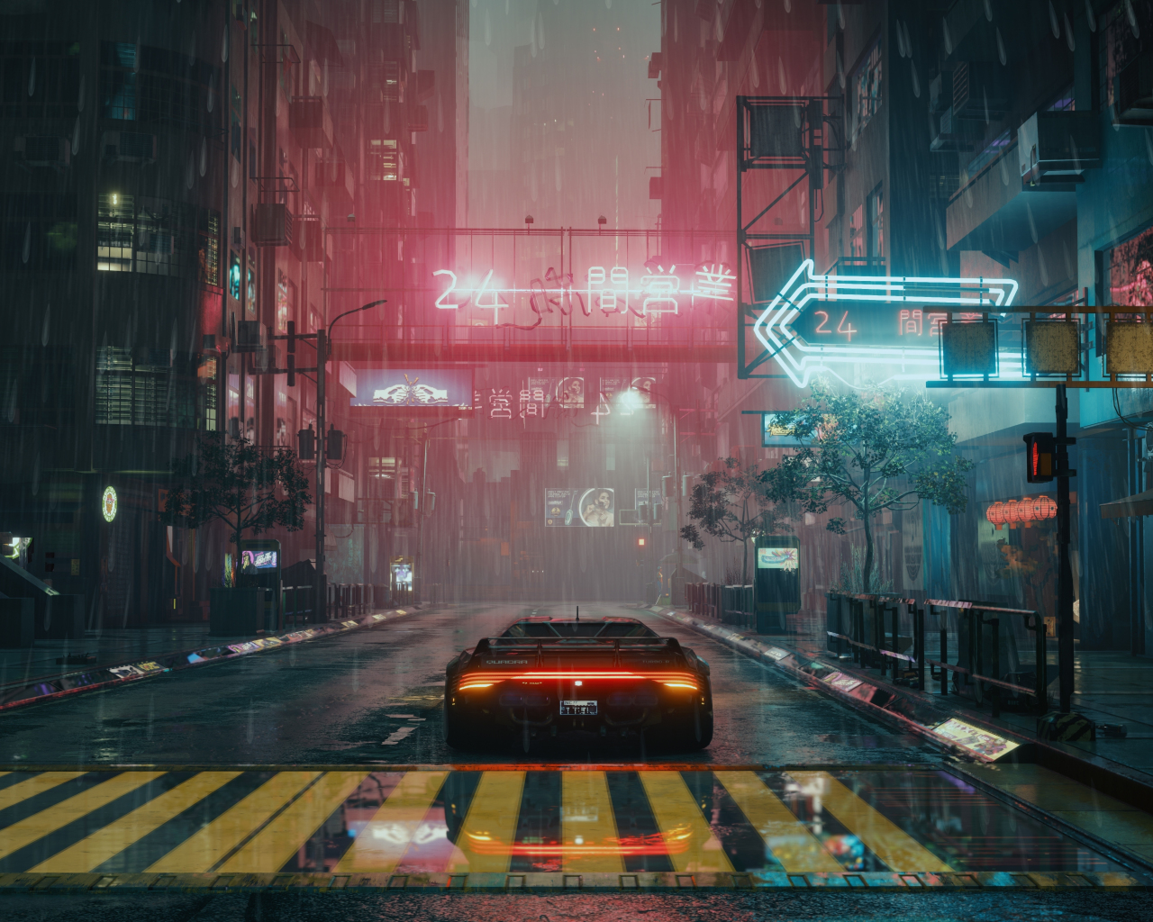 Cyberpunk, game, city shot, car, 1280x1024 wallpaper