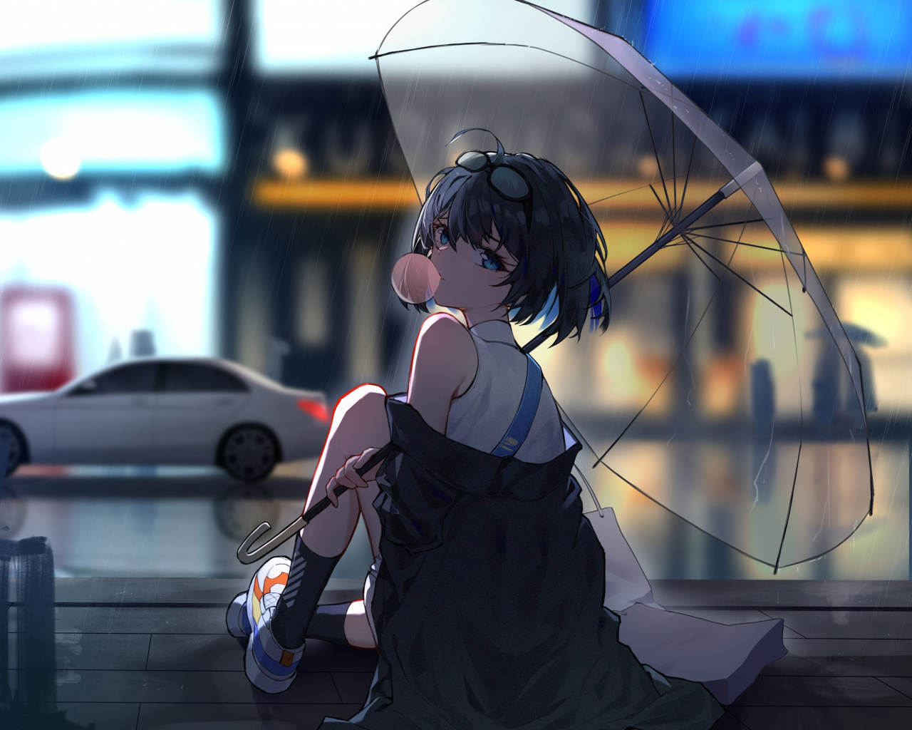 Download wallpaper 1280x1024 enjoying rain, anime girl, standard 5:4  fullscreen wallpaper, 1280x1024 hd background, 25093