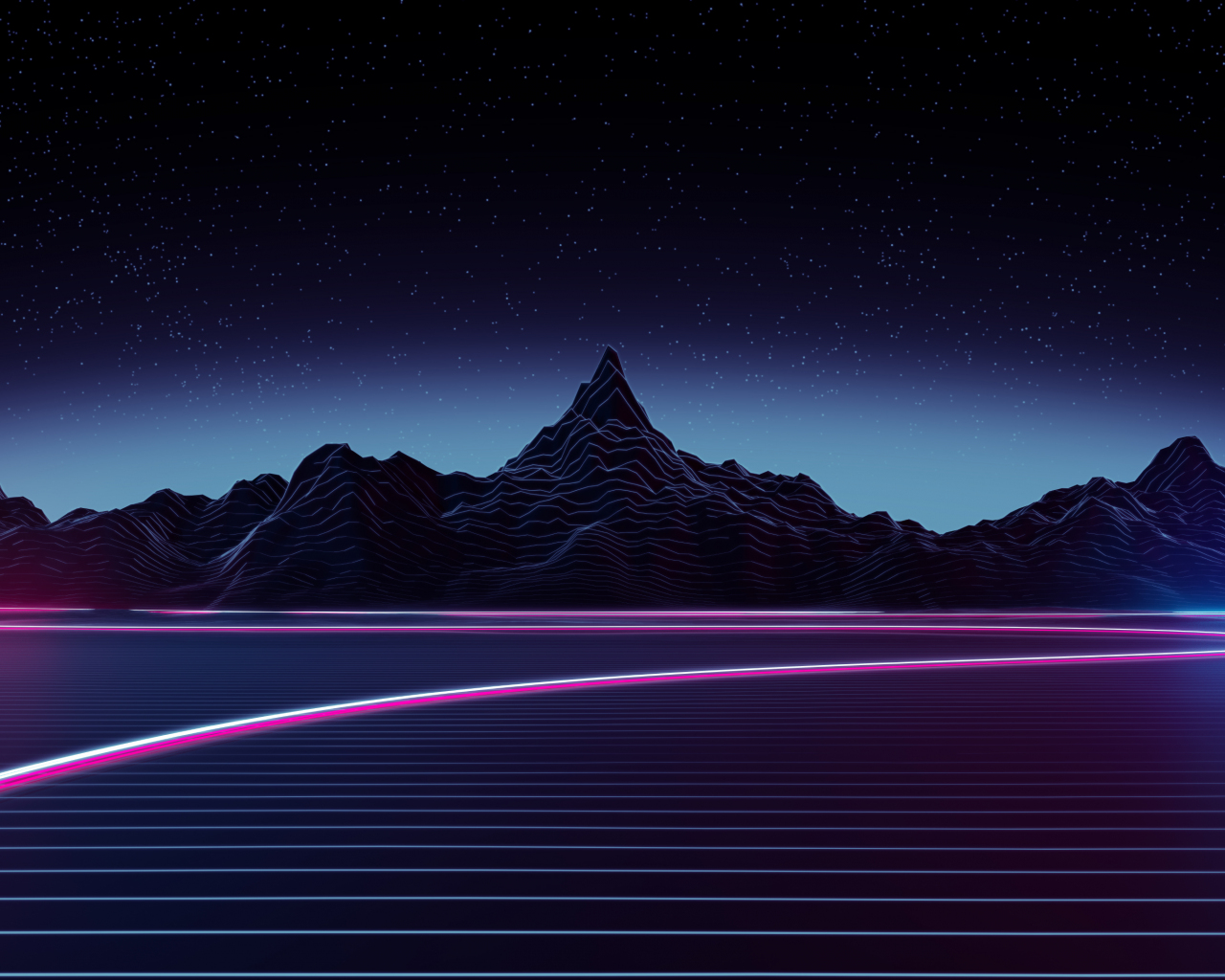 Retrowave art, dark mountains, 1280x1024 wallpaper