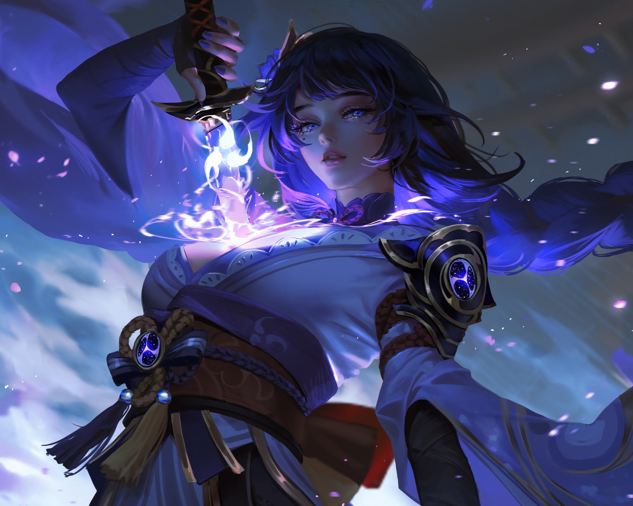 Download wallpaper 1280x1024 cute girl with blue sword, fantasy, art ...