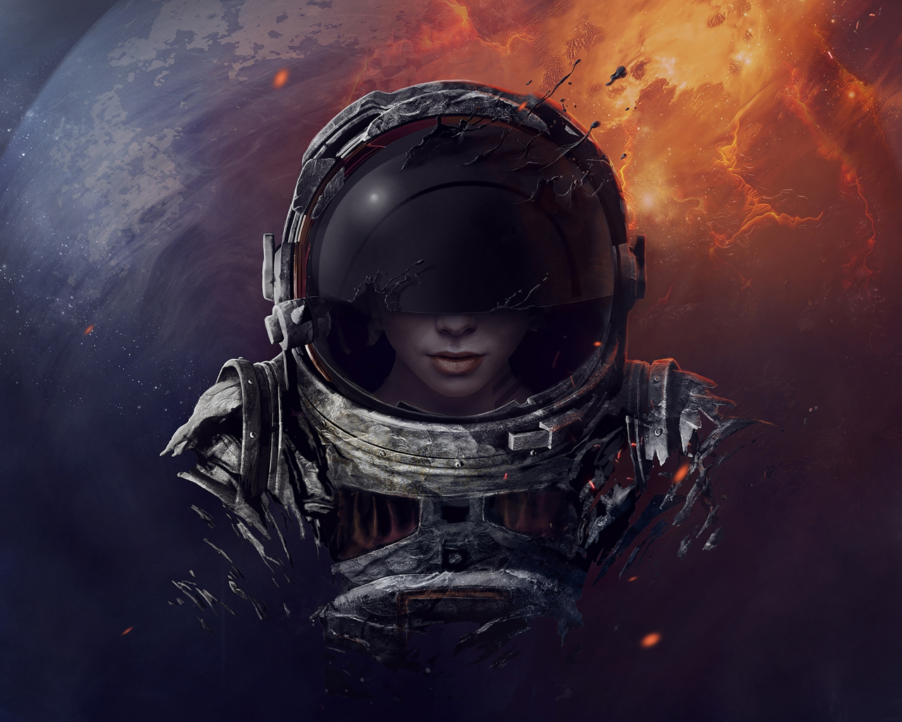 Girl astronaut, artwork, fantasy, 1280x1024 wallpaper
