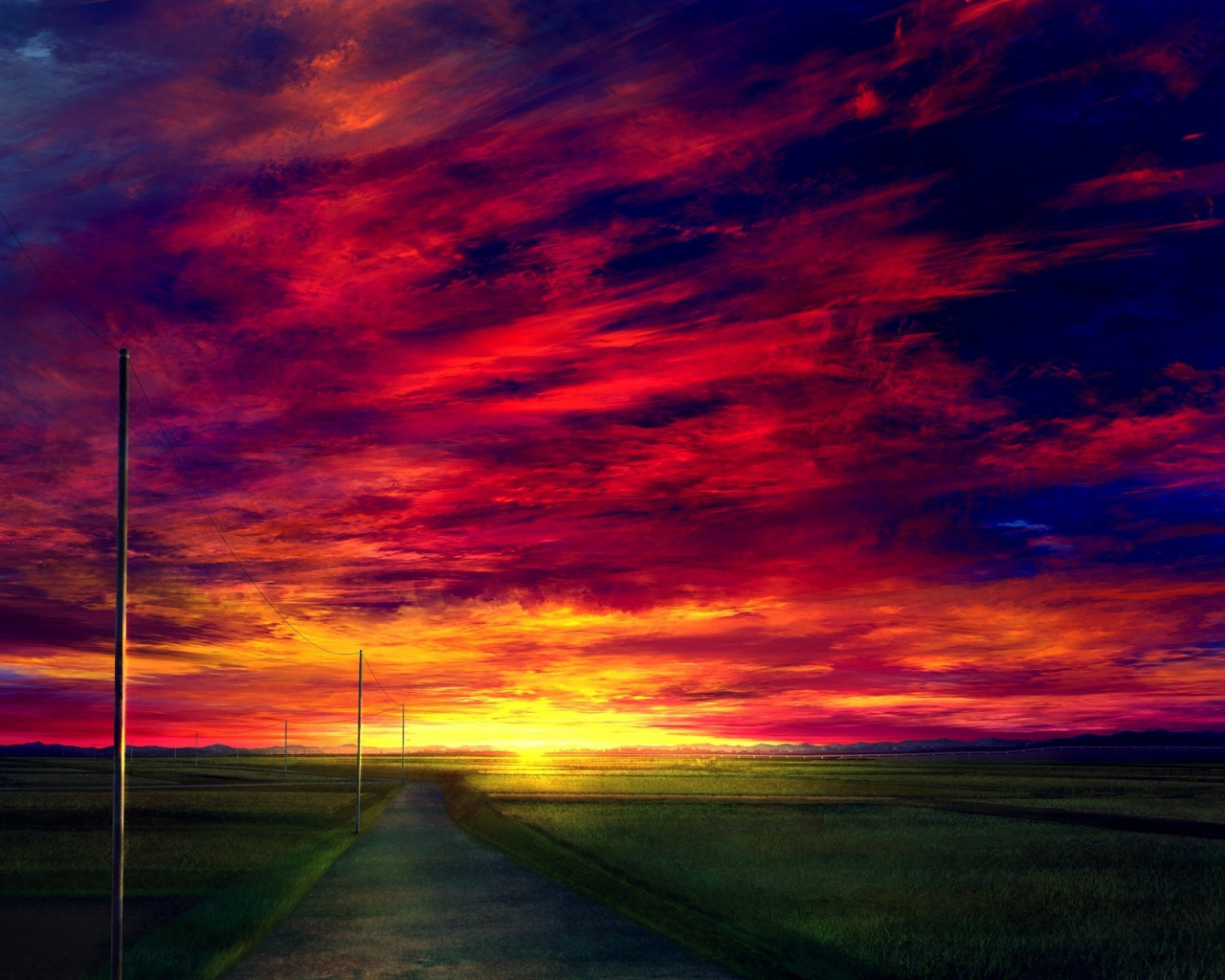 Download X Wallpaper Sunset Road Landscape Anime Clouds Standard Fullscreen