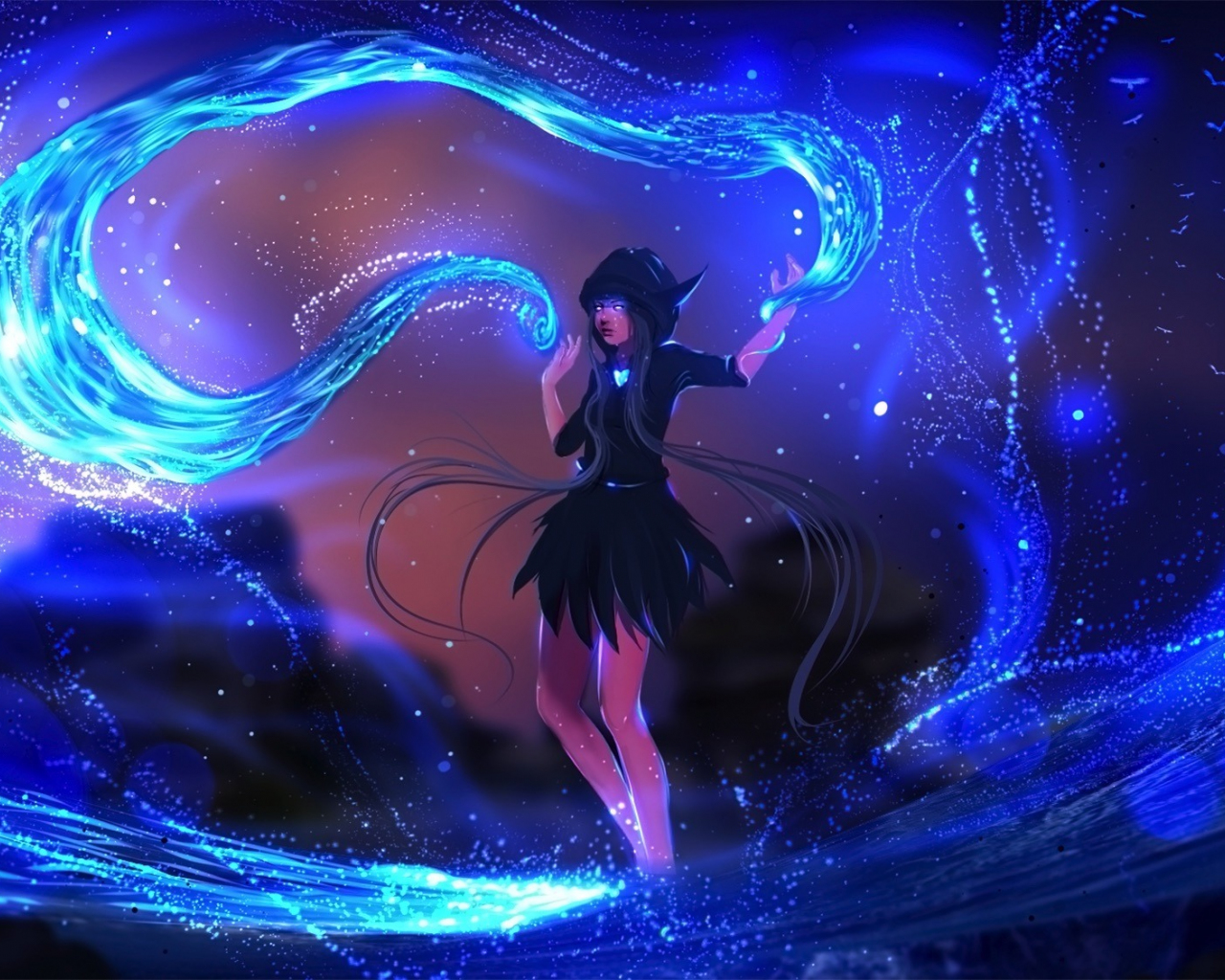 Download wallpaper 1280x1024 water bending, anime girl, night, original ...