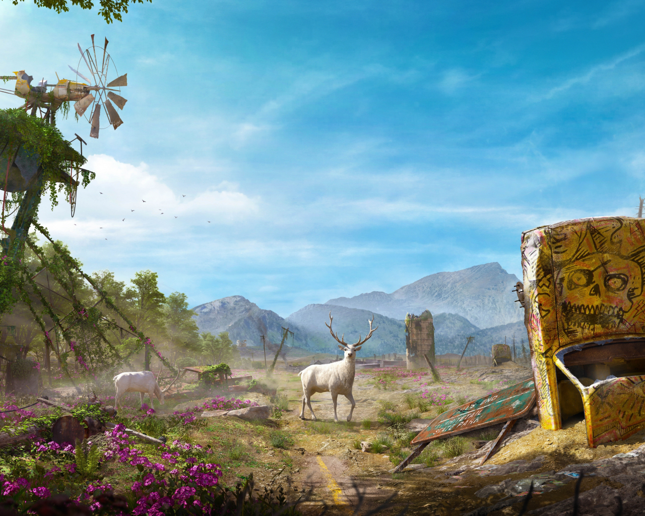 Landscape, deer, video game, Far Cry New Dawn, 1280x1024 wallpaper