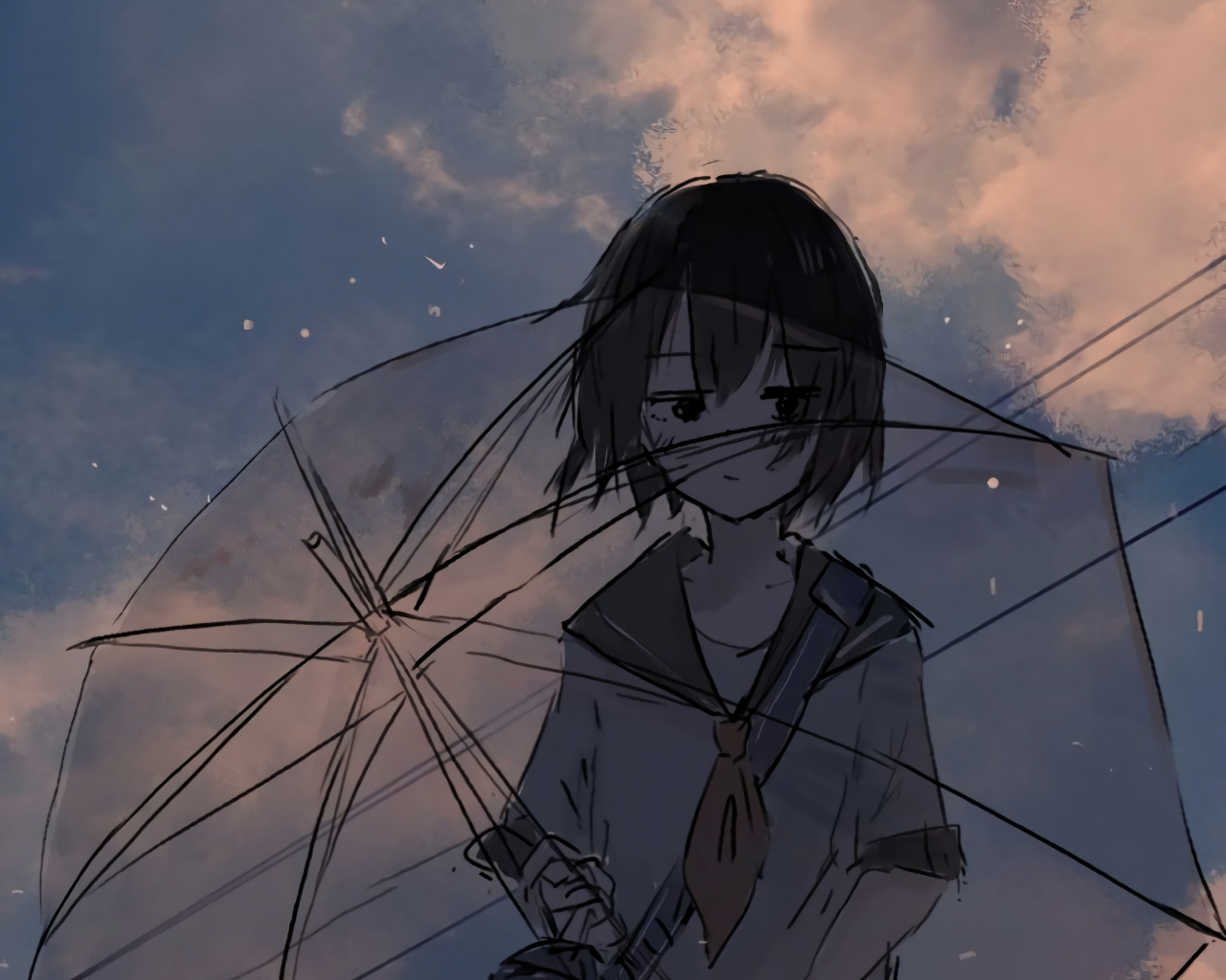 Anime girl and umbrella, art, 1280x1024 wallpaper