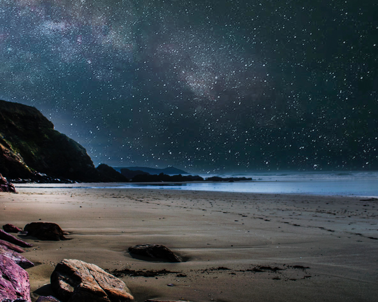 Download wallpaper 1280x1024 beach, starry night, sky, nature, standard
