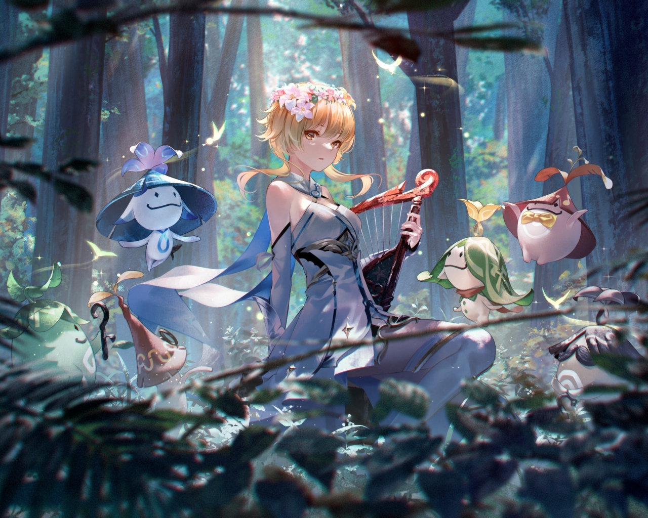 Lumine, Genshin Impact, girl outdoor with creature, fantasy, 1280x1024 wallpaper